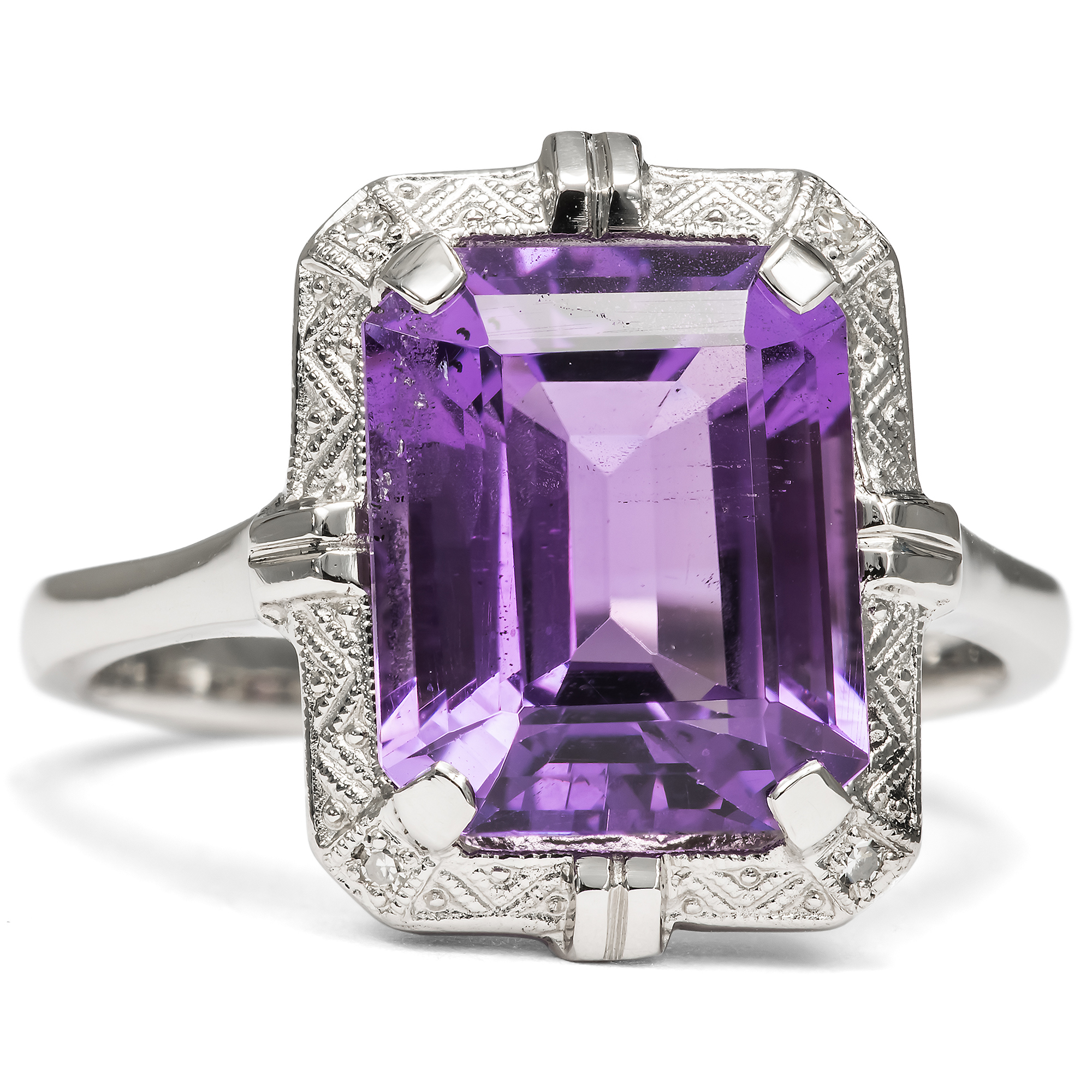 Sustainable Platinum Ring with Amethyst & Diamonds From Our Workshop
