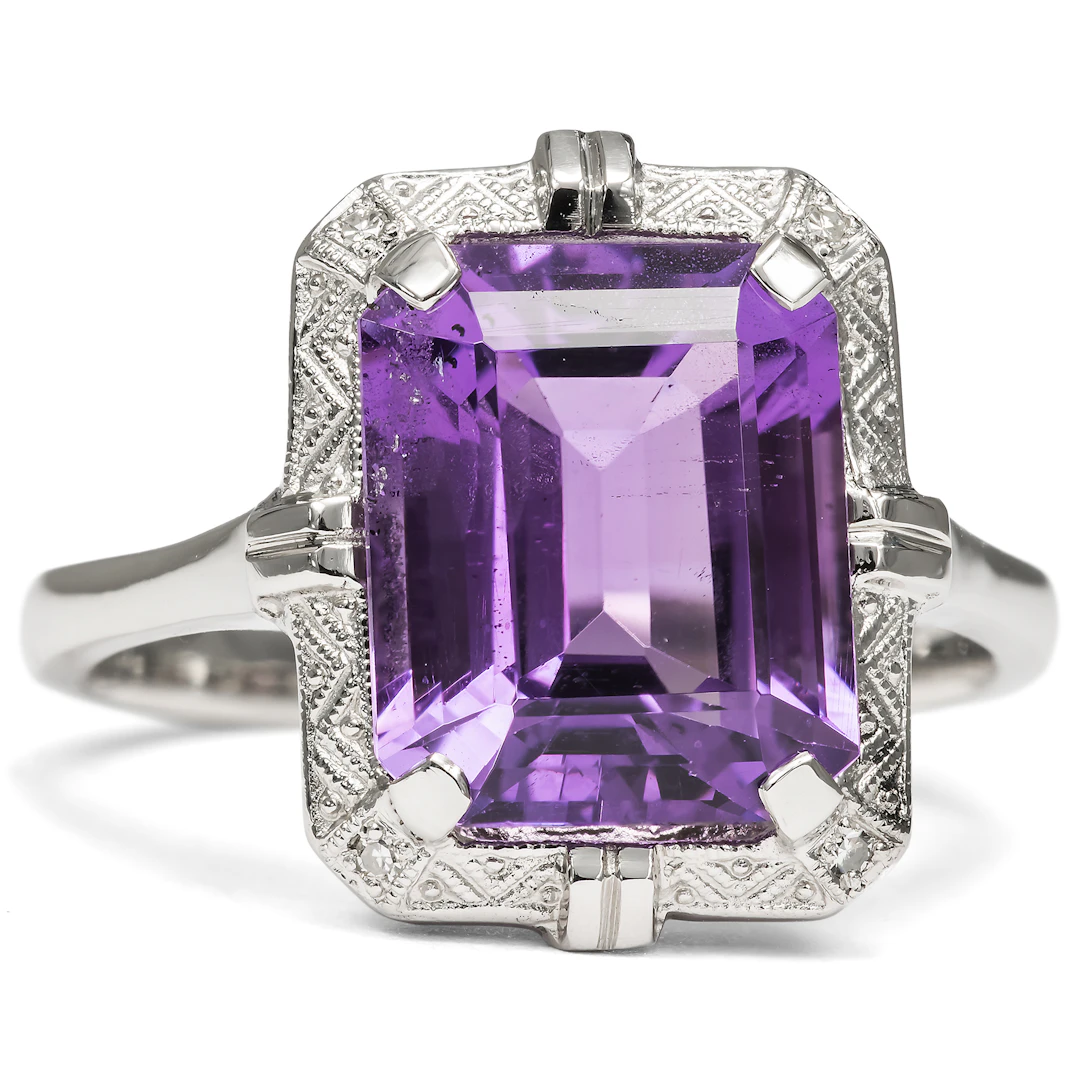 Sustainable Platinum Ring with Amethyst & Diamonds From Our Workshop