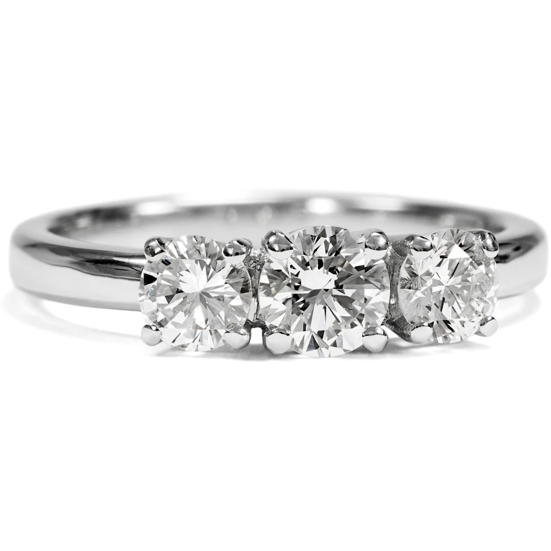 Unworn "Trilogy" Ring With 0.89 Ct Vintage Diamonds In Platinum From