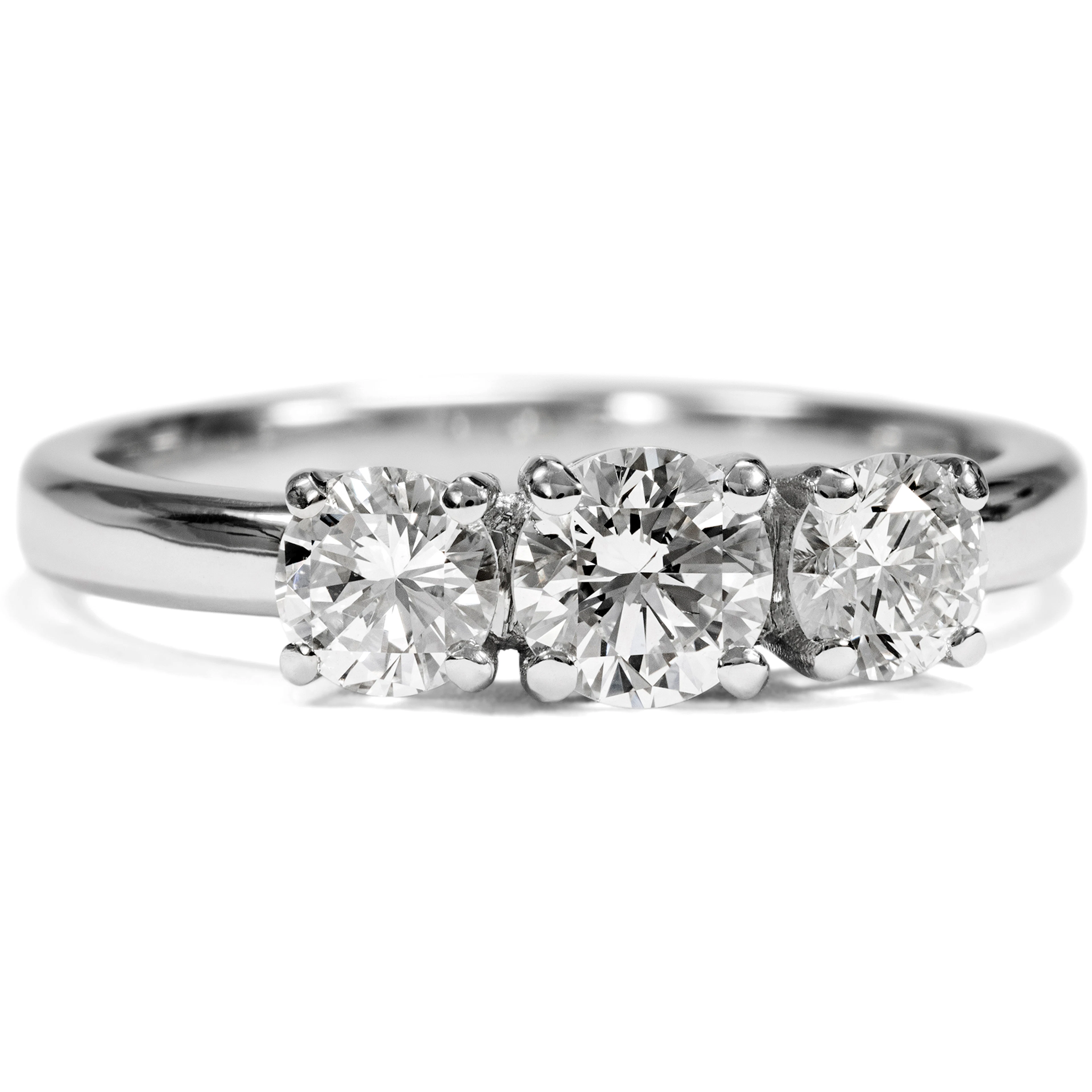 Unworn "Trilogy" Ring With 0.89 Ct Vintage Diamonds In Platinum From