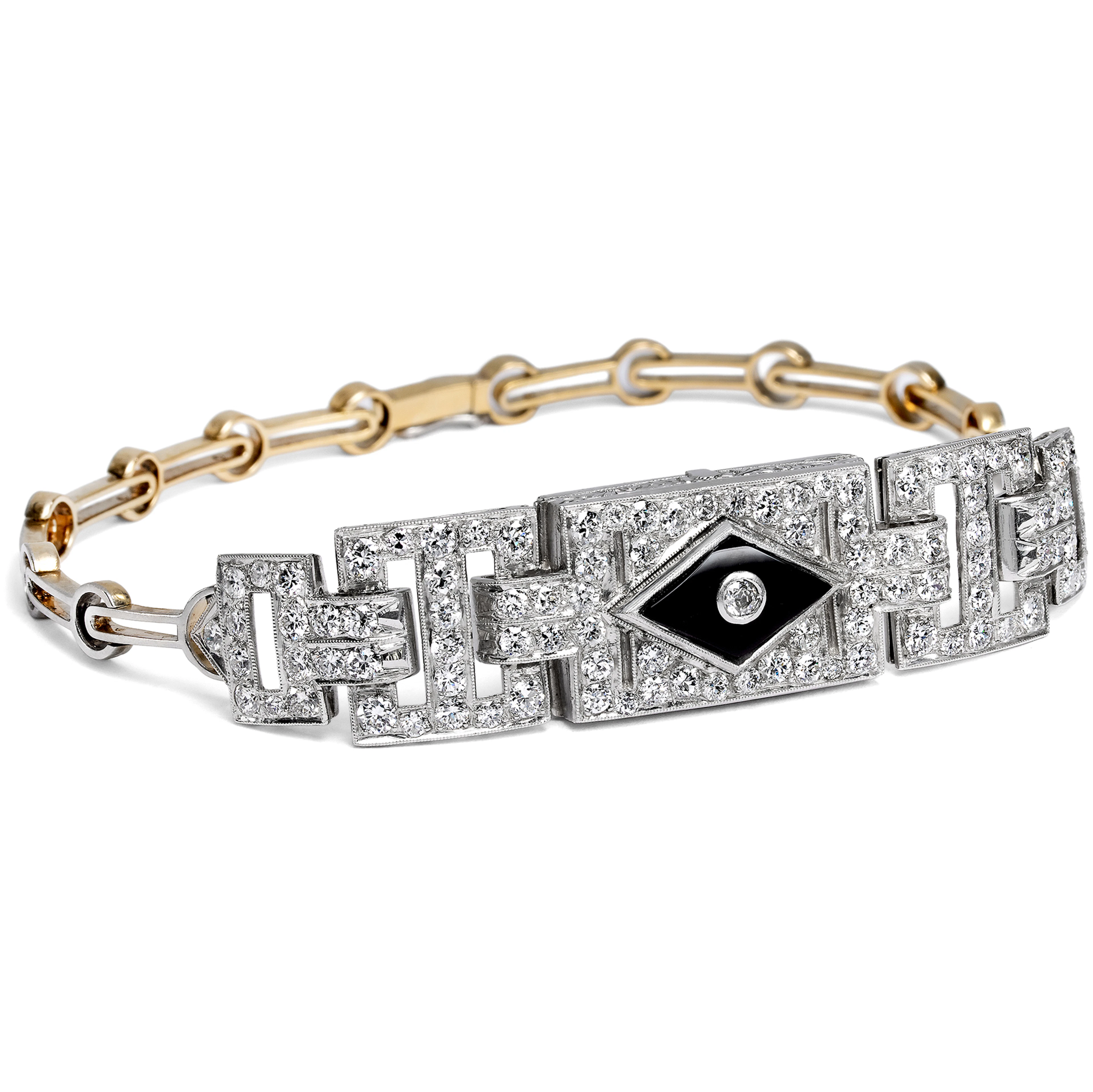 Precious Art Deco Bracelet with Diamonds & Onyx, c. 1930 & Later