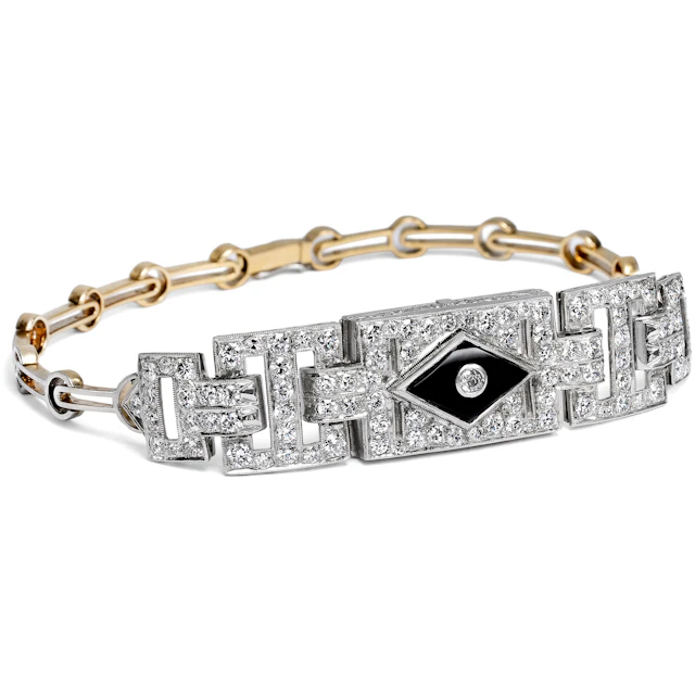 Precious Art Deco Bracelet with Diamonds & Onyx, c. 1930 & Later
