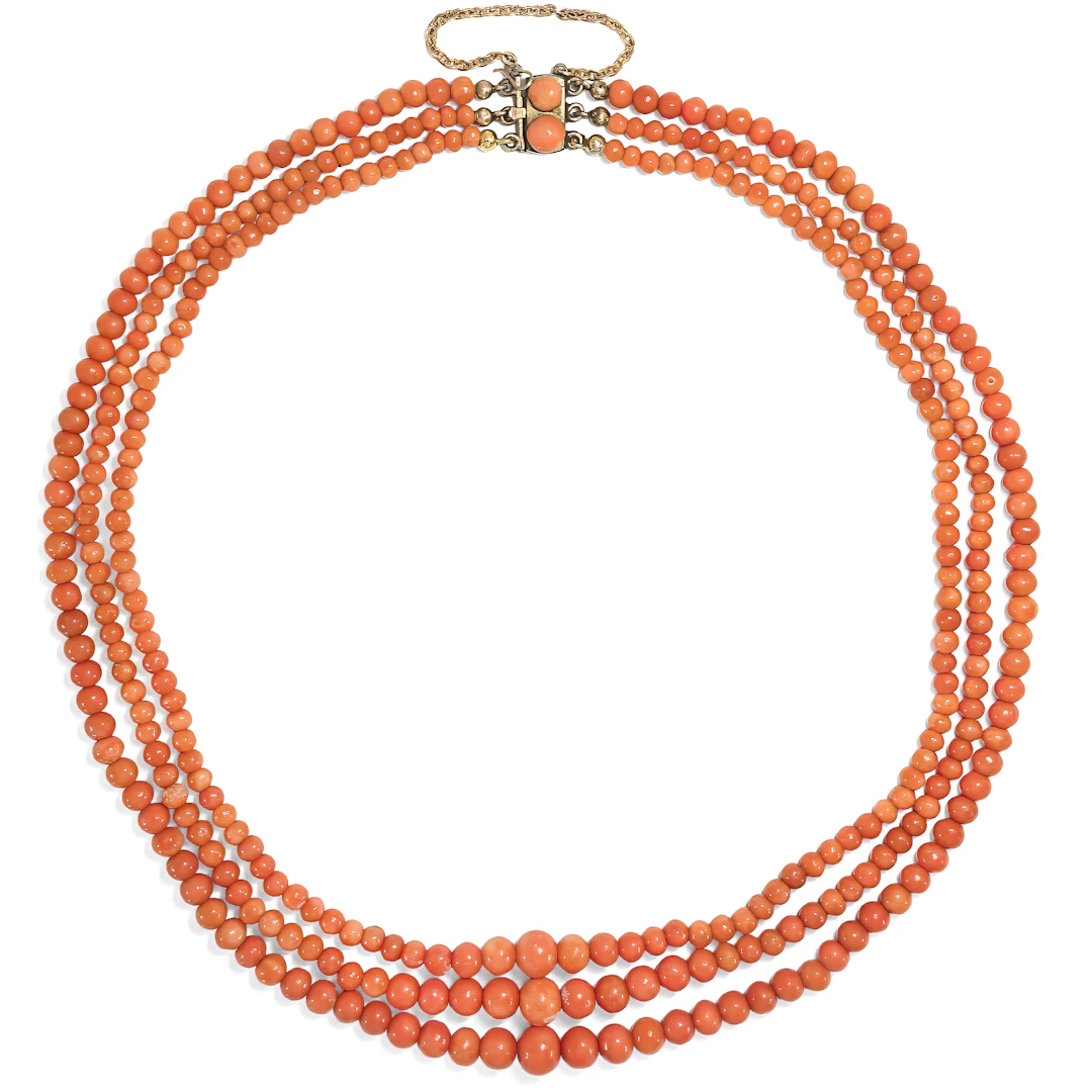 Antique Necklace Made of Three Rows of "Corallo Sciacca", Italy, c. 1900