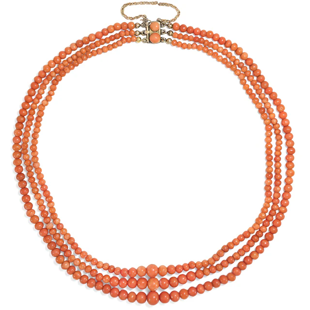 Antique Necklace Made of Three Rows of "Corallo Sciacca", Italy, c. 1900