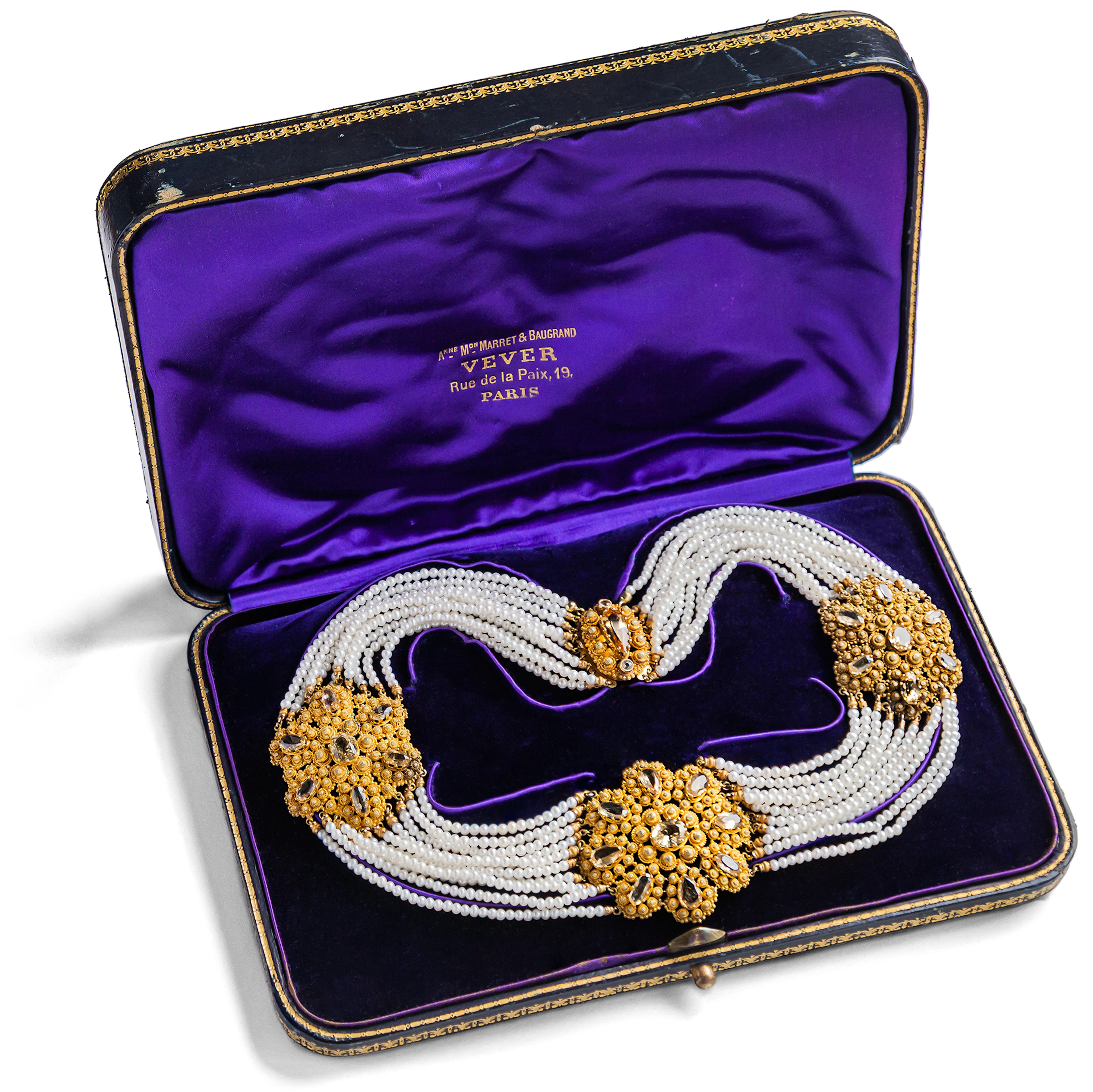 Rare Pearl Necklace With Golden Topazes in Cannetille, c. 1825 & Later