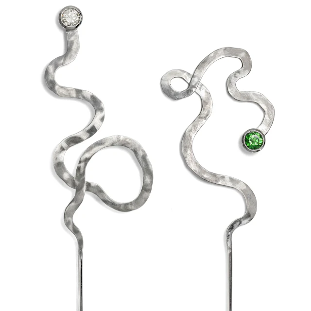 A Pair of Diamond and Tsavorite Platinum Pins, Berlin, c. 1995