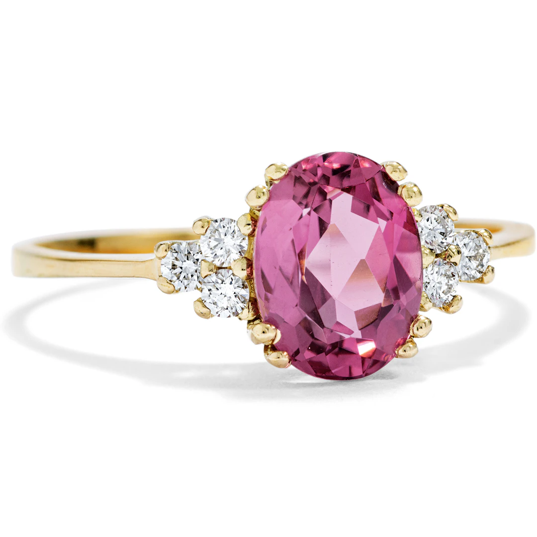 Unworn Gold Ring With Rosé Tourmaline & Diamonds From Our Workshop