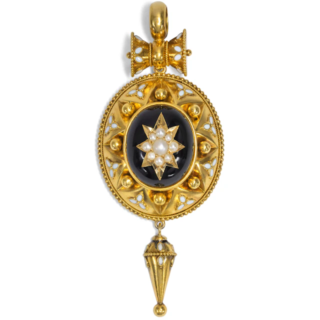 Magnificent Archaeological Style Gold Locket with Pearls by Streeter