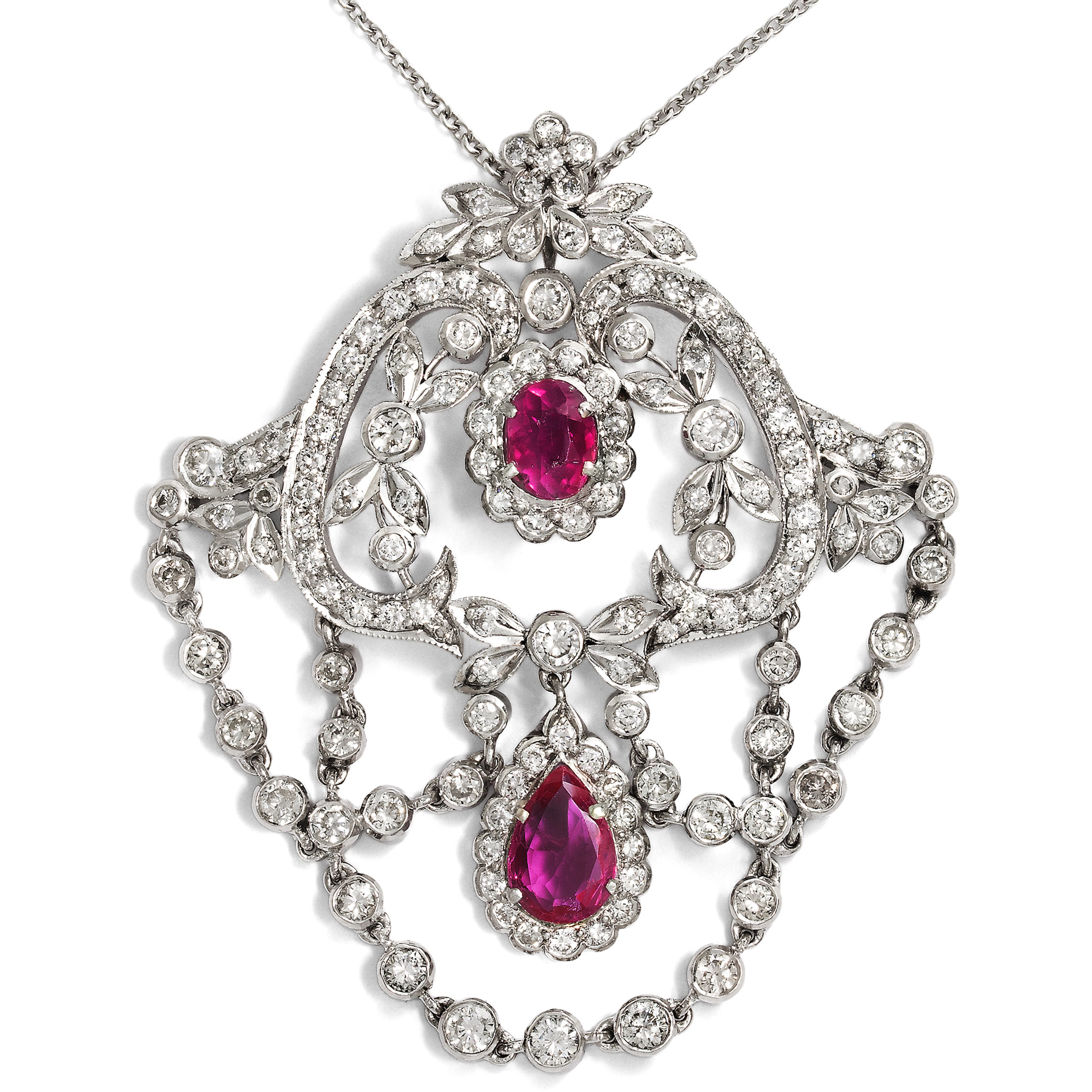 Untreated Ruby and Diamond Pendant in the Style of the Belle Époque, c. 1980
