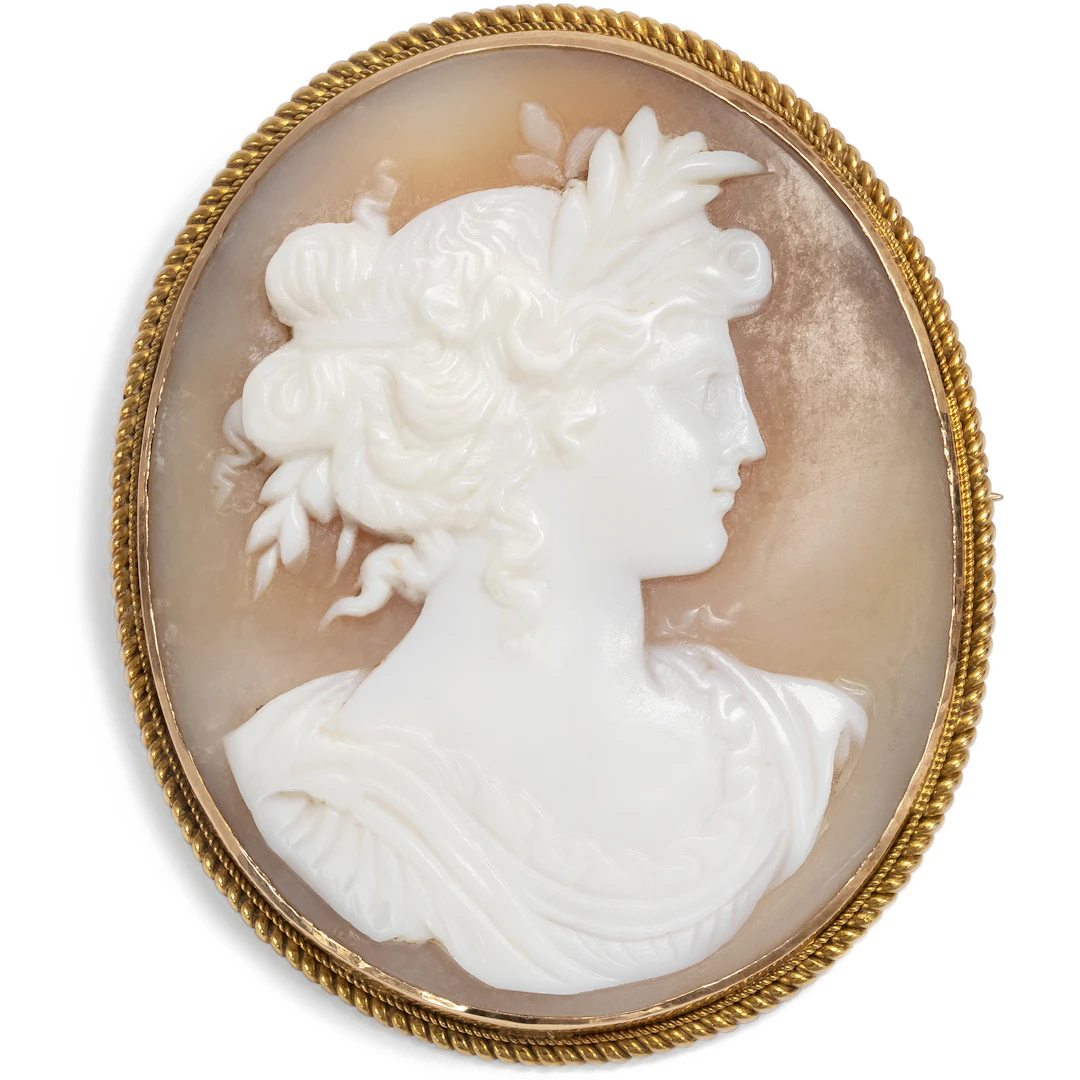 Antique Cameo of Clio Set in Gold as a Brooch, c. 1880