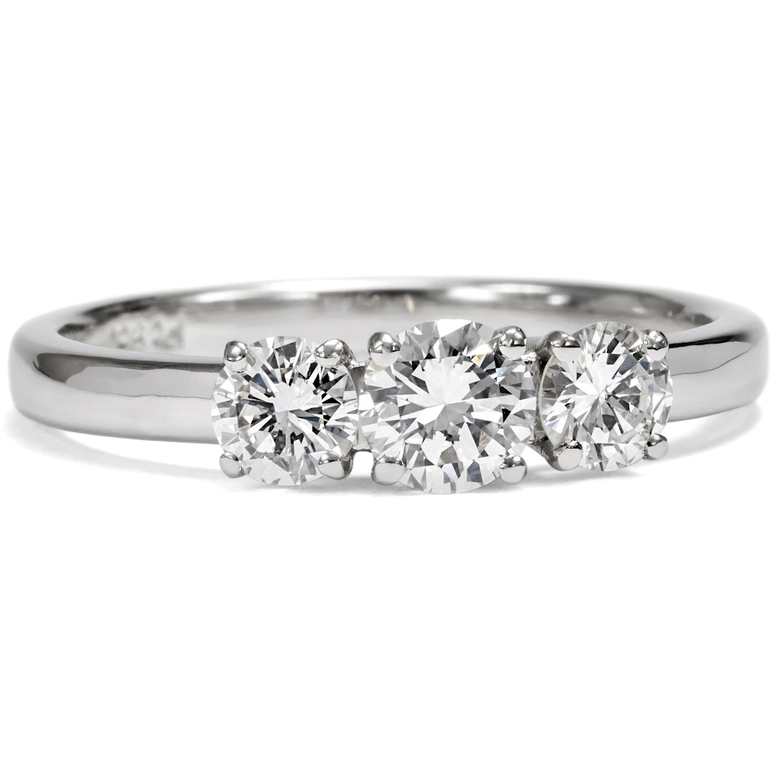 Sparkling "Trilogy" Ring with Vintage Diamonds in Platinum, from Our Workshop
