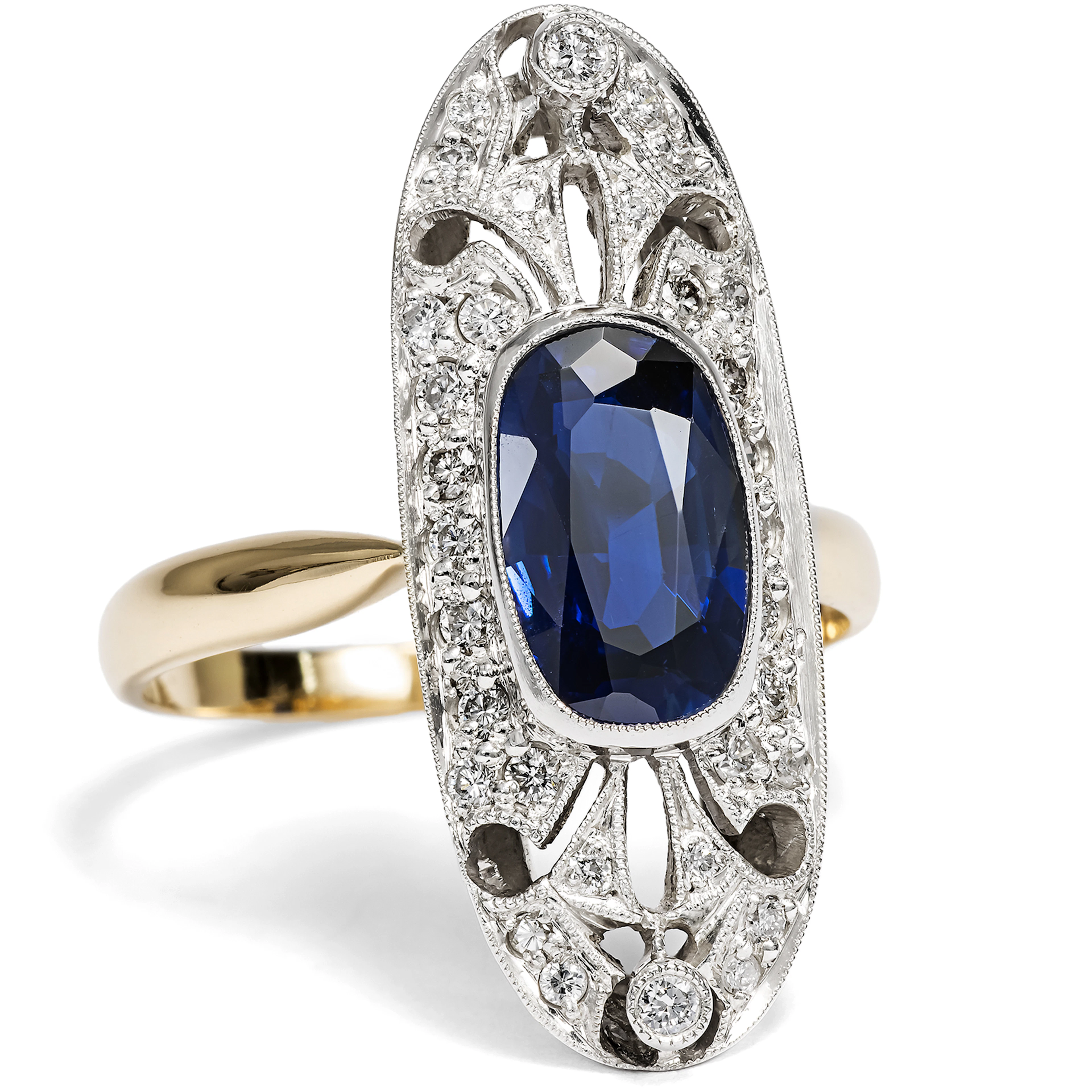 Fahrt ins Blaue • Antiker Ring mit Saphir & Diamanten, um 1905 & später