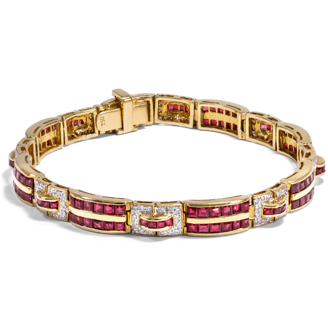 Luxurious Vintage Bracelet With Diamonds & Rubies, Germany c. 1985