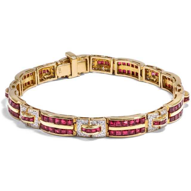 Luxurious Vintage Bracelet With Diamonds & Rubies, Germany c. 1985
