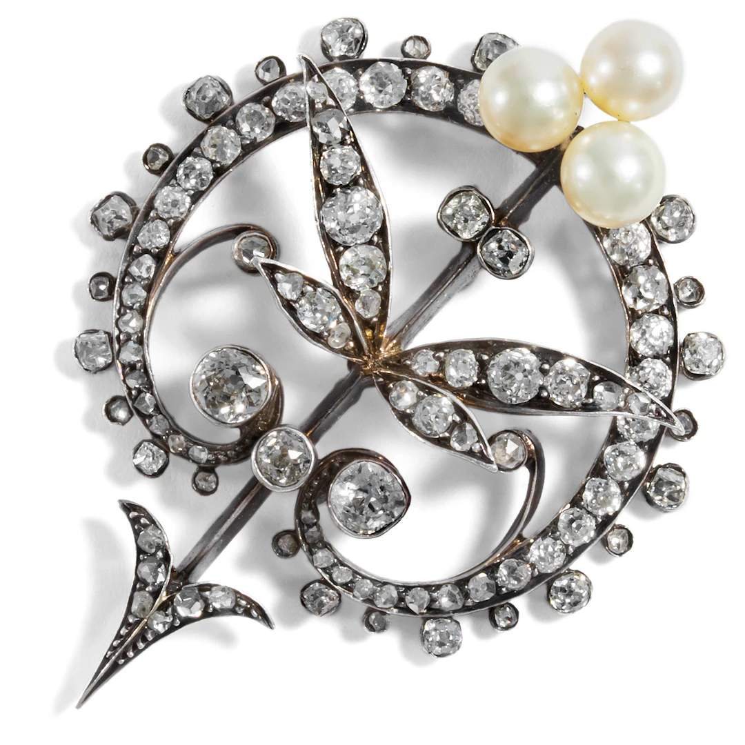Magnificent Pendant Brooch with Diamonds & Pearls, c. 1880