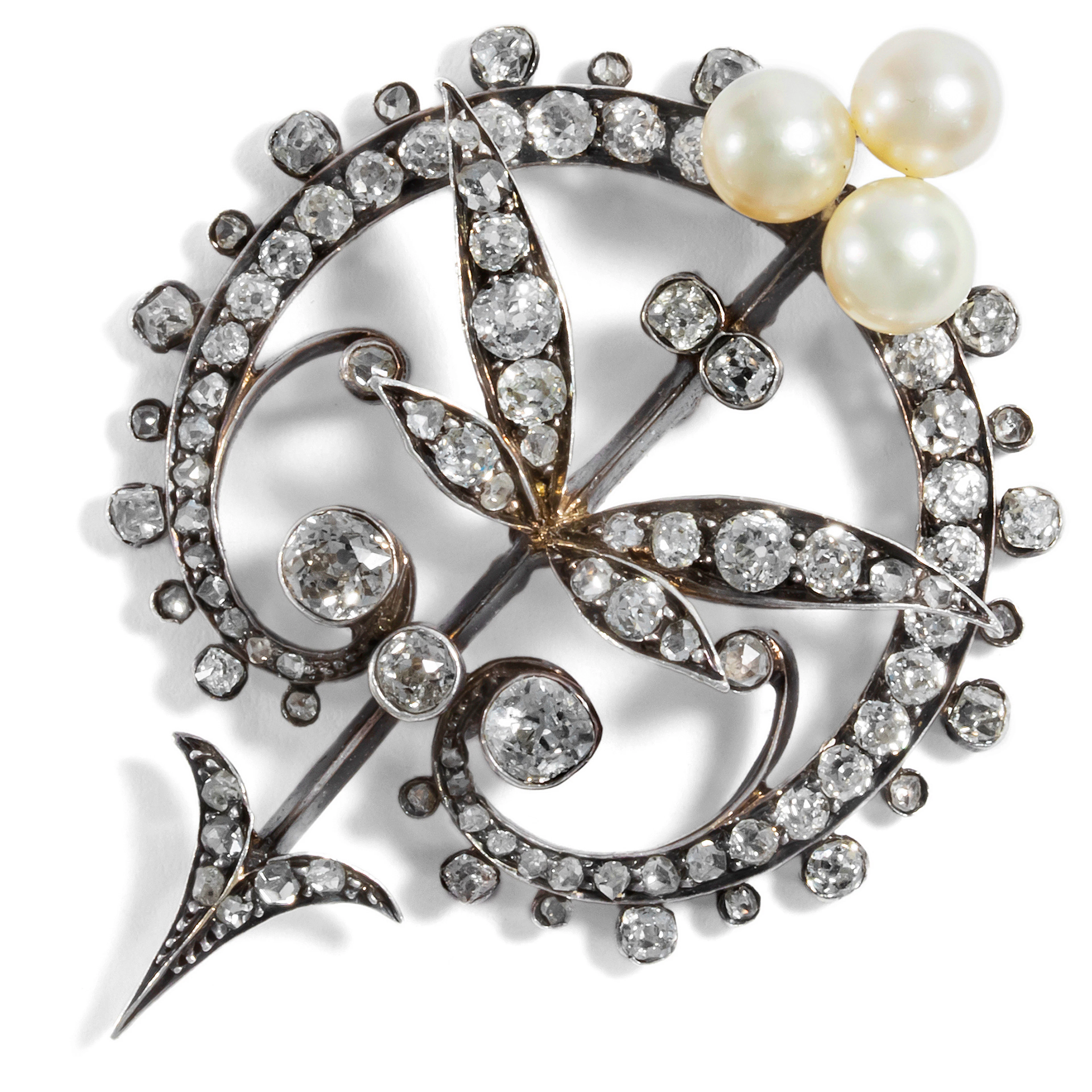 Magnificent Pendant Brooch with Diamonds & Pearls, c. 1880