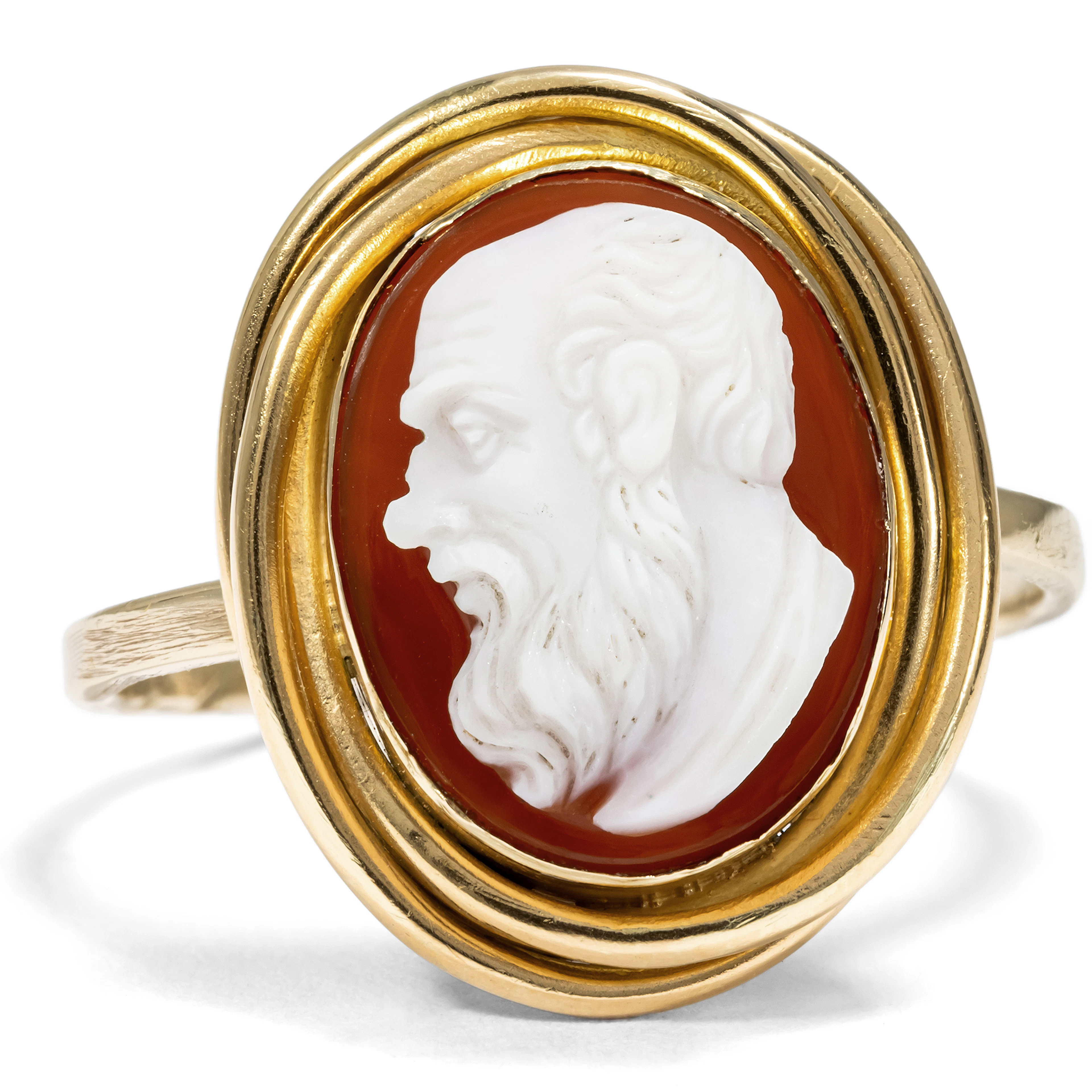 Fine Hardstone Cameo Of Socrates in a Gold Ring, c. 1890 & Later