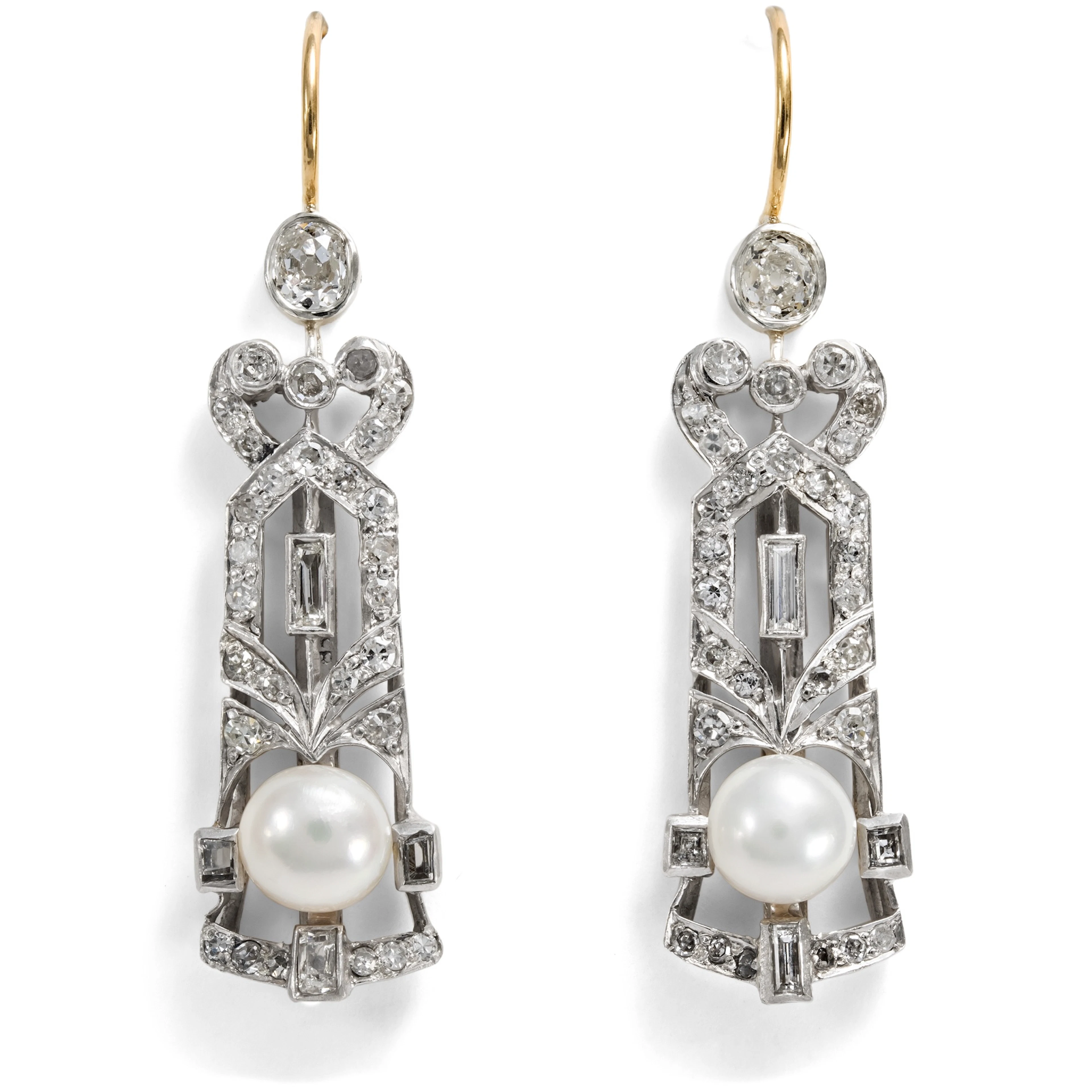 Elegant Earrings with Diamonds & Natural Pearls, c. 1910 & Later