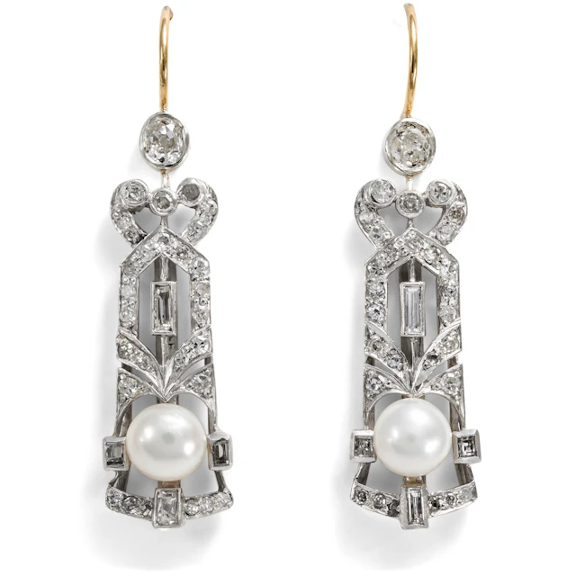 Elegant Earrings with Diamonds & Natural Pearls, c. 1910 & Later