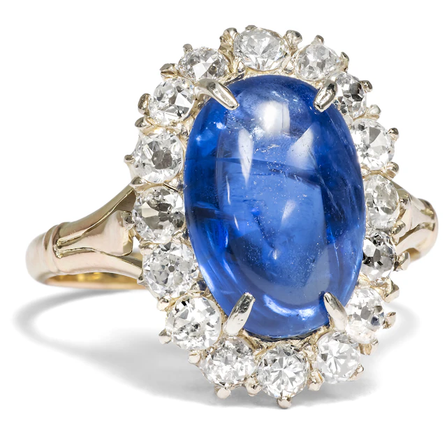 Antique Ring with Burmese Sapphire and Diamonds in Silver and Gold