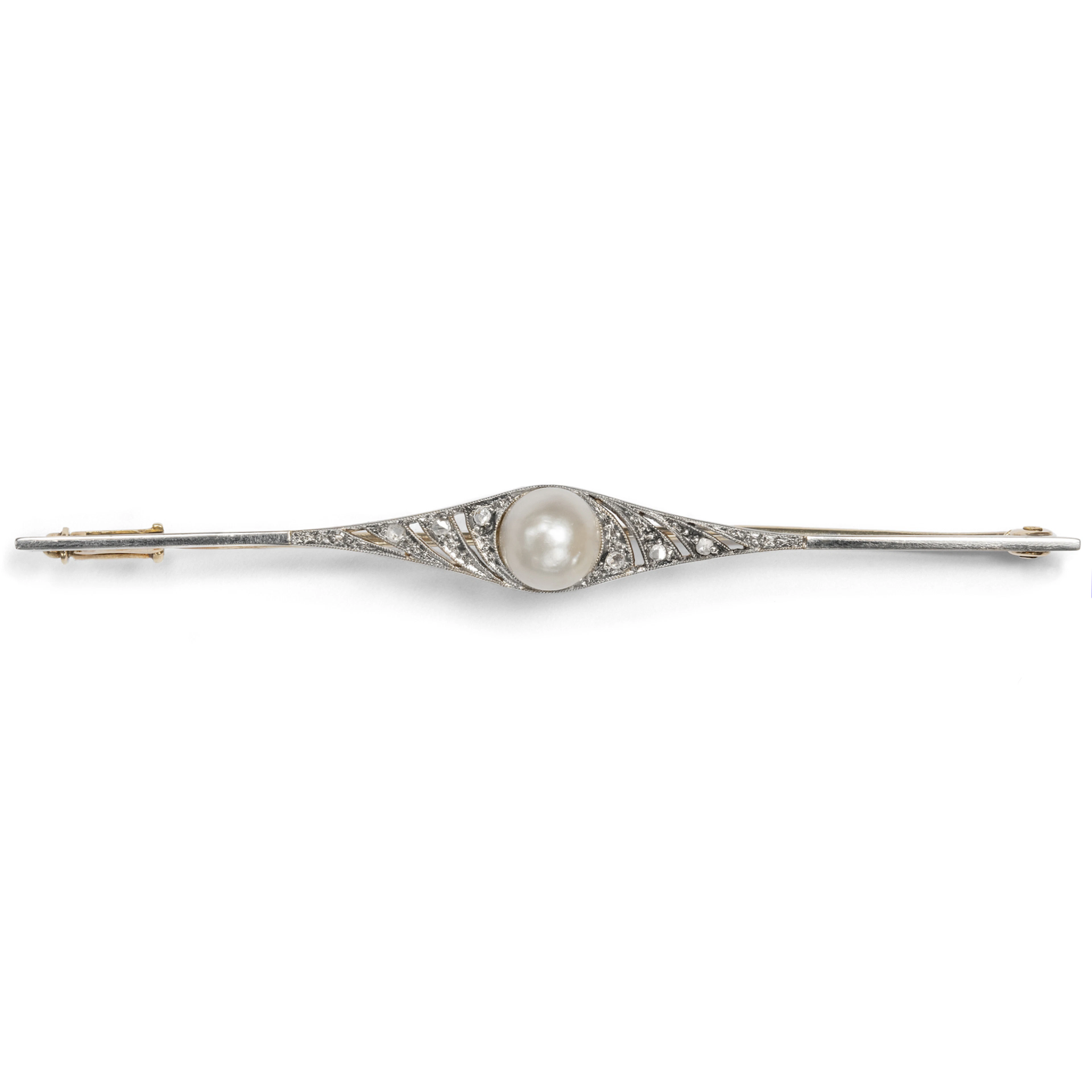 Elegant Art Deco Bar Brooch With Mabe Pearl & Diamonds, c. 1930