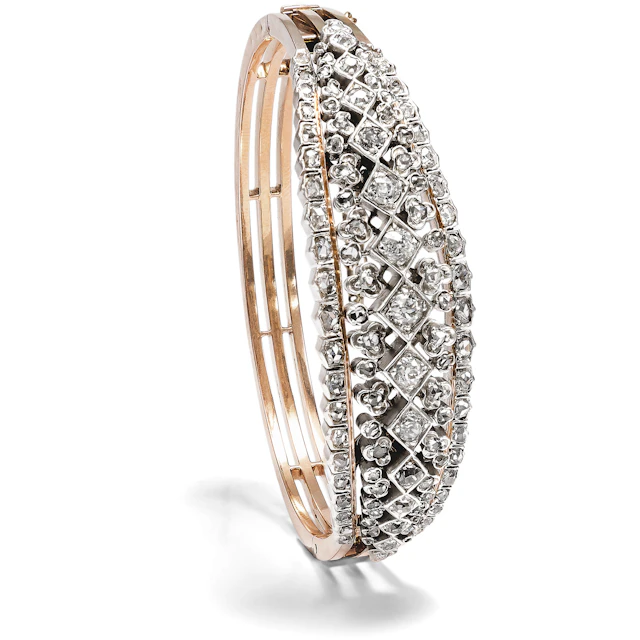 Exquisite Antique Bangle With Diamonds In Silver & Gold, Circa 1890