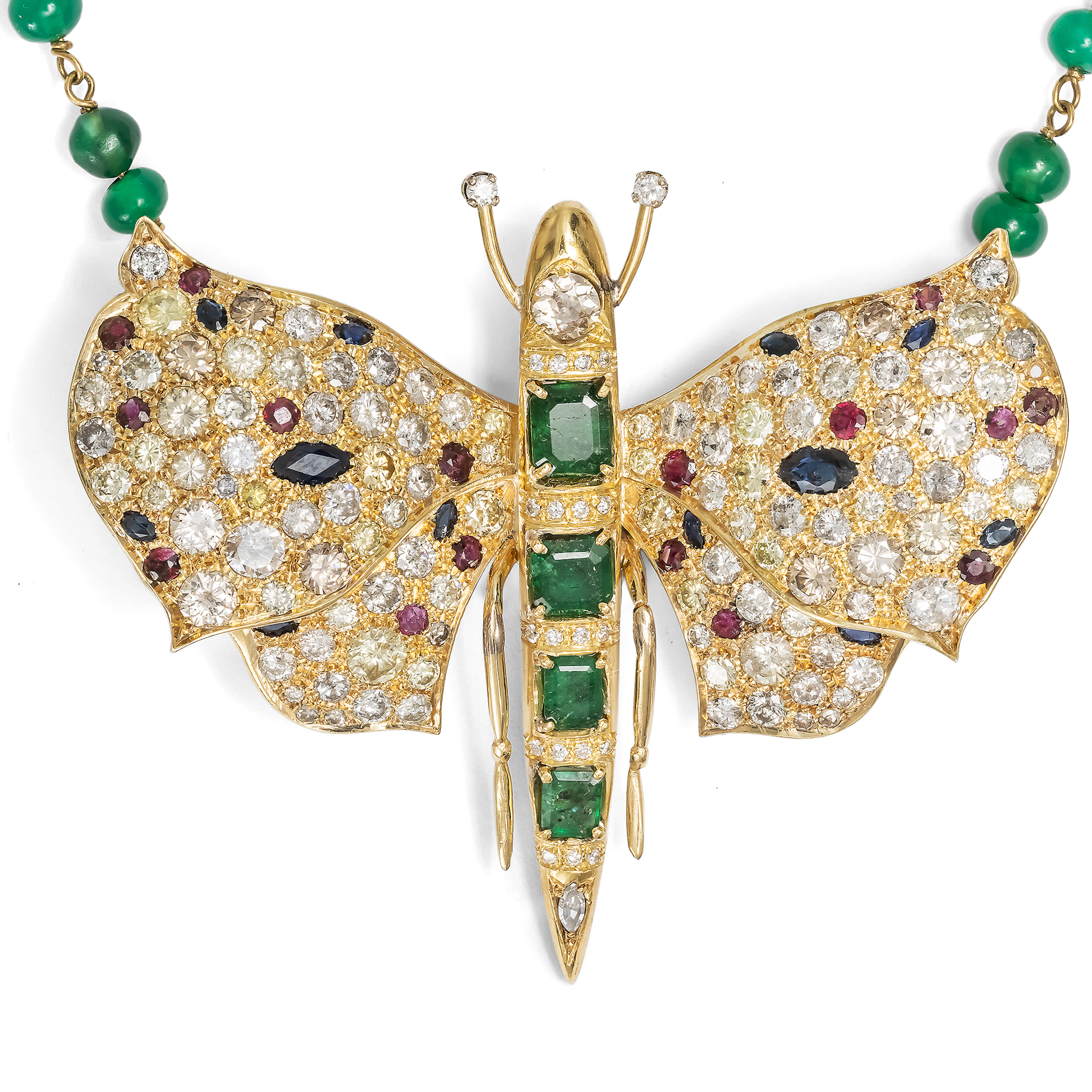 Breathtaking Butterfly Set with Gemstones in Gold, as a Brooch, Pendant