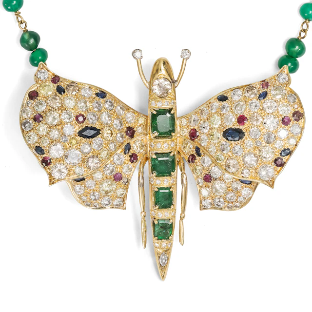 Breathtaking Butterfly Set with Gemstones in Gold, as a Brooch, Pendant