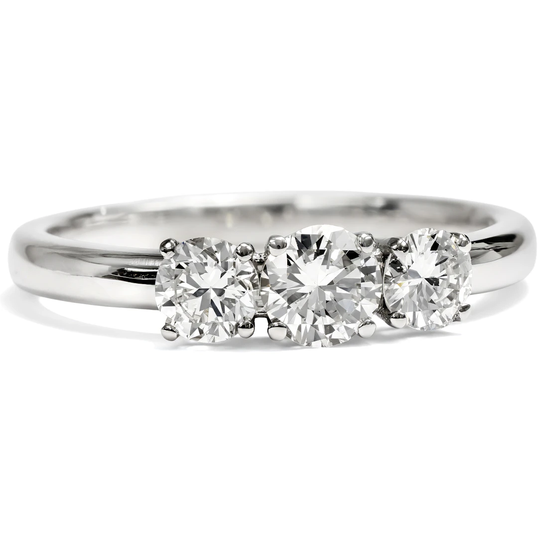 Contemporary Trilogy Ring with 0.65 ct Vintage Diamonds in Platinum