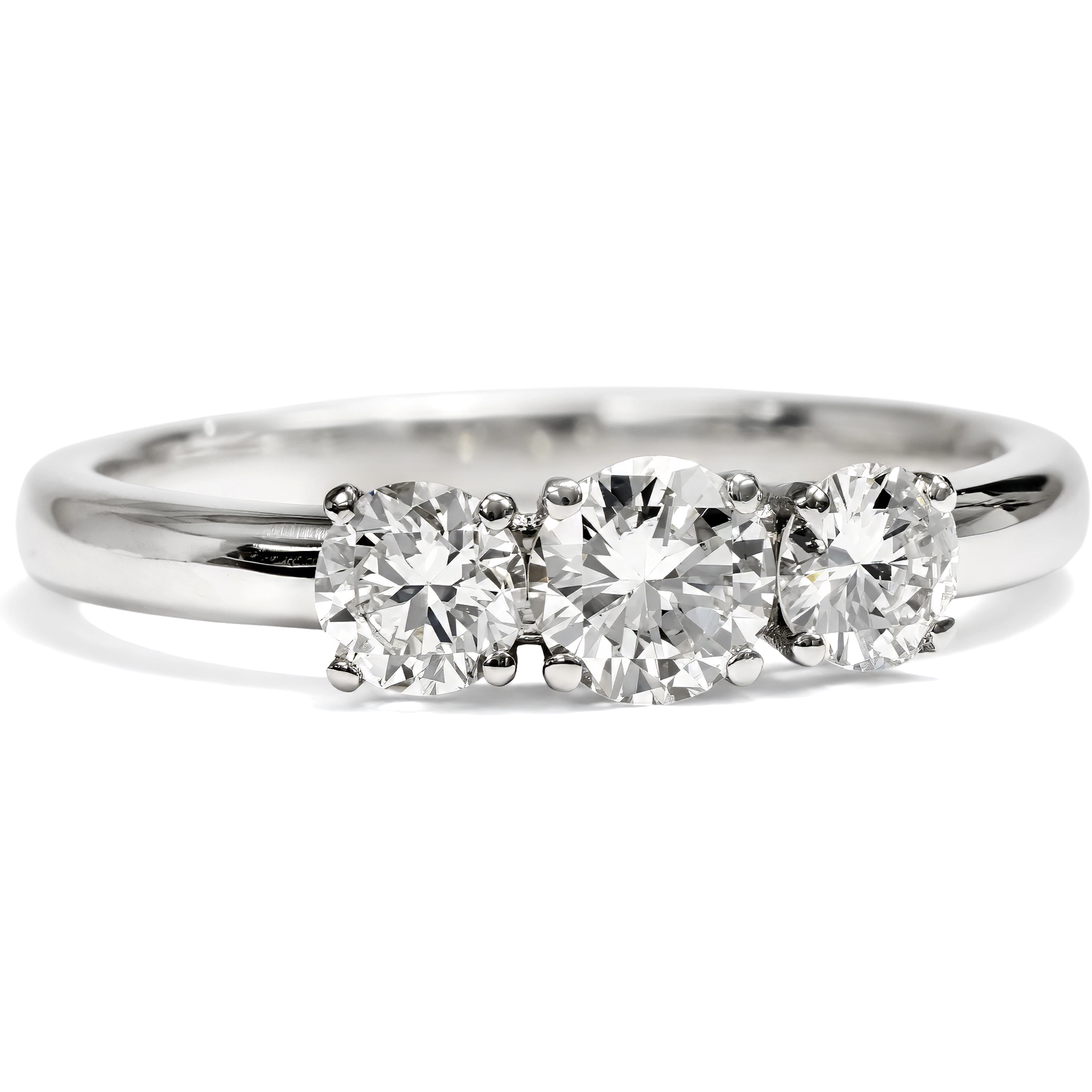 Contemporary Trilogy Ring with 0.65 ct Vintage Diamonds in Platinum