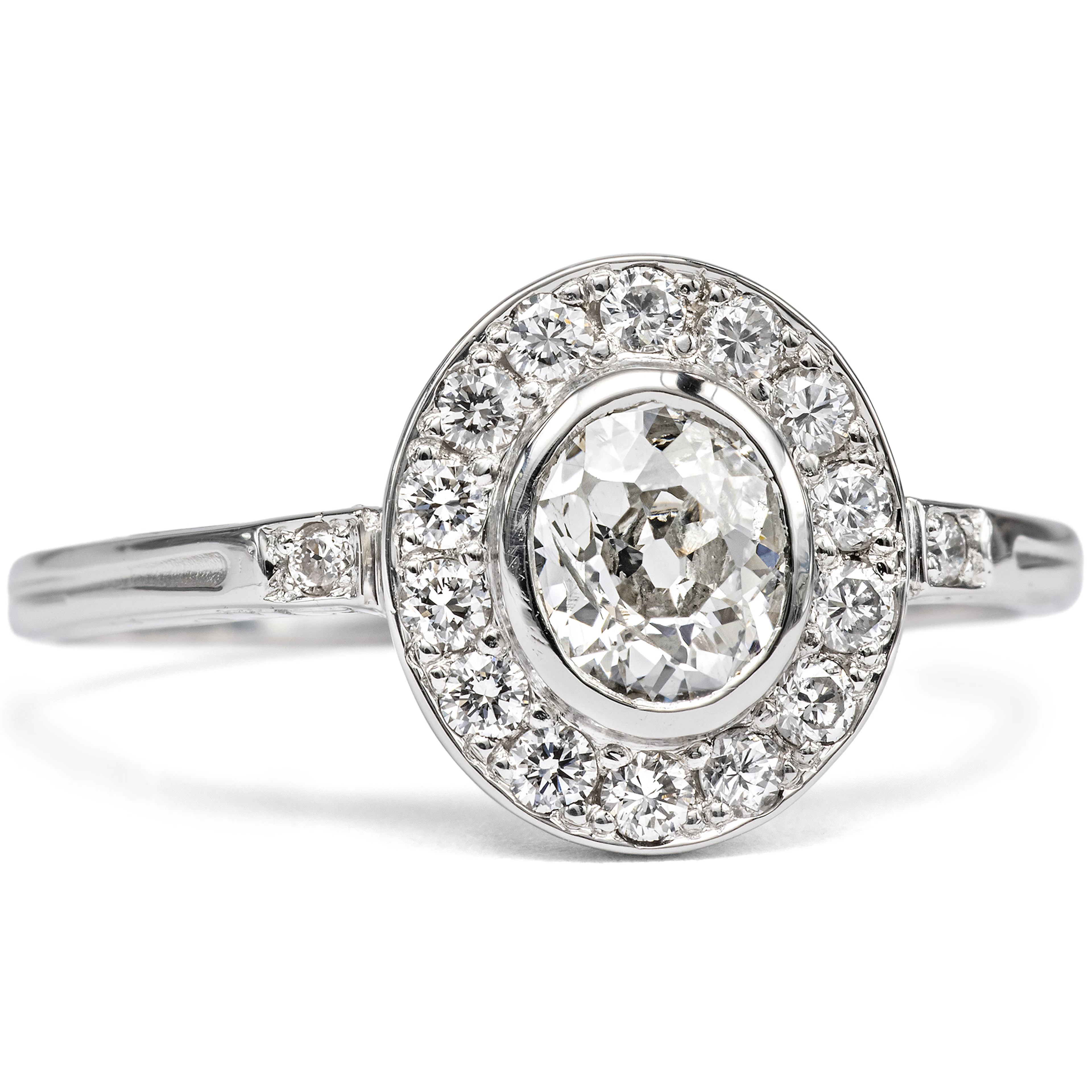 Delicate Platinum Ring with a Diamond in the Old Cut and Brilliant-Cut