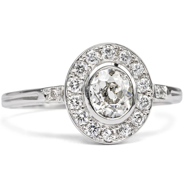 Delicate Platinum Ring with a Diamond in the Old Cut and Brilliant-Cut