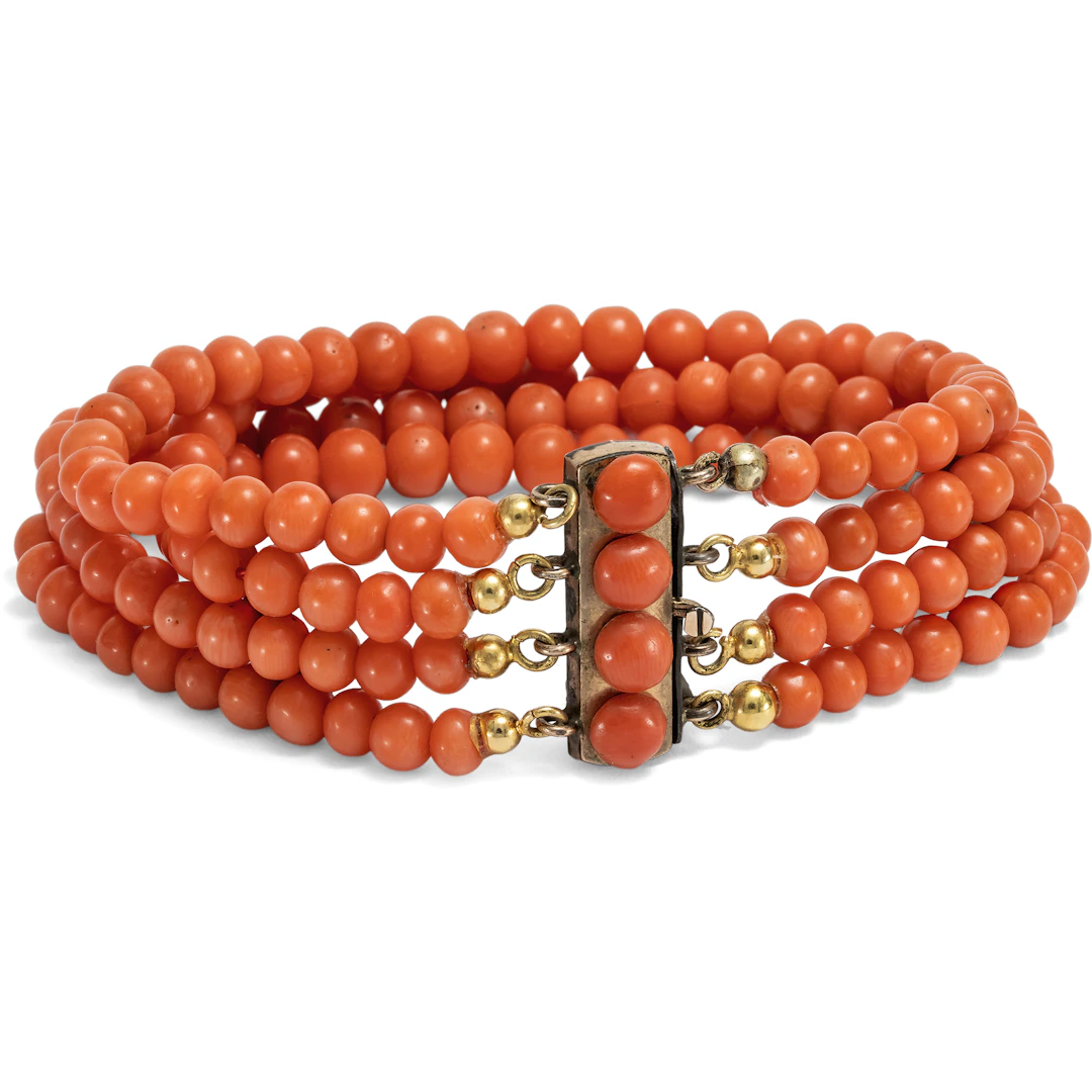 Antique Bracelet Made of Four Rows of Mediterranean Coral, c. 1900