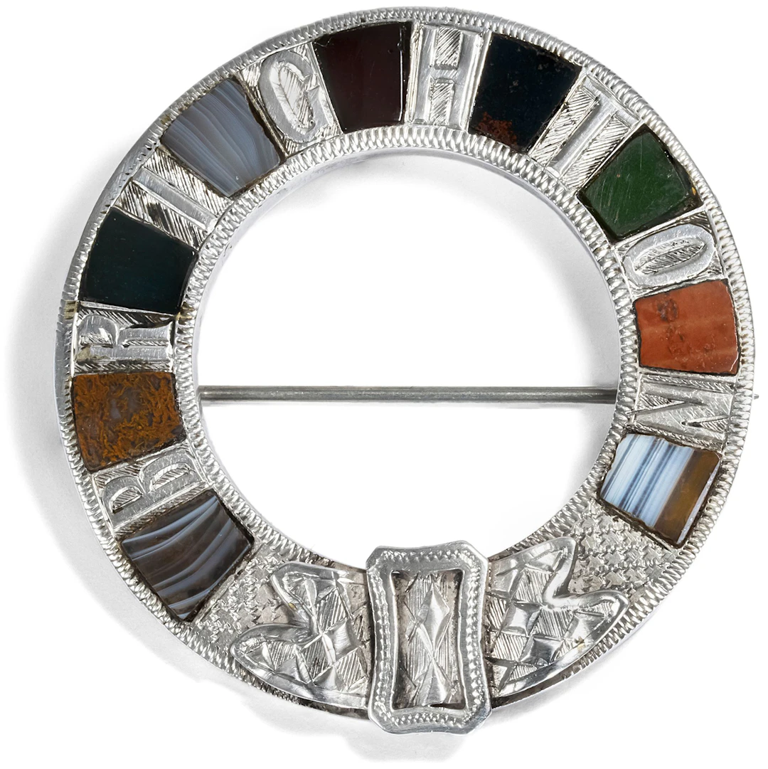 Large Antique Agate Brooch Made of Silver, England c. 1890