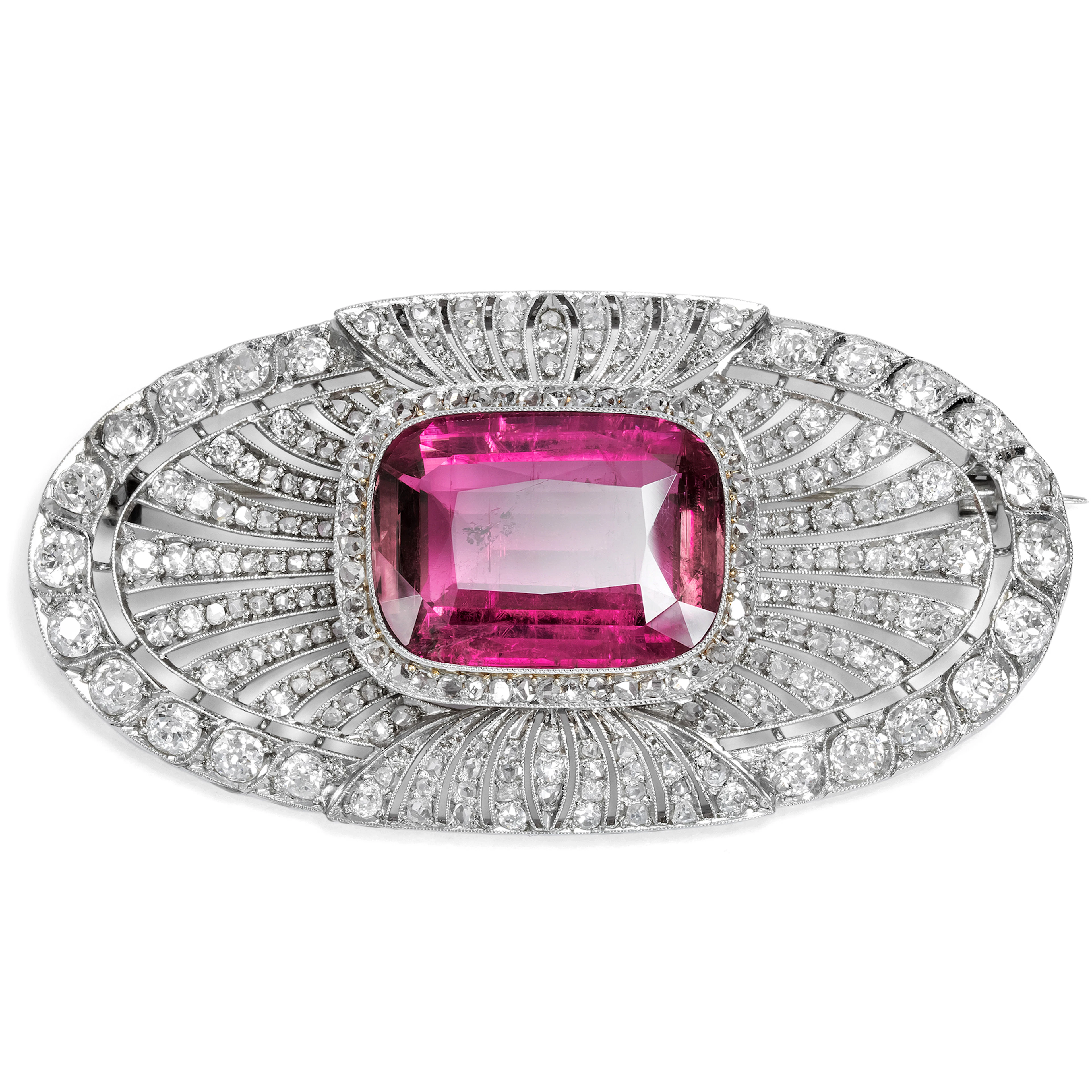 Unusual Déco Brooch with a Pink Tourmaline and Diamonds, c. 1930