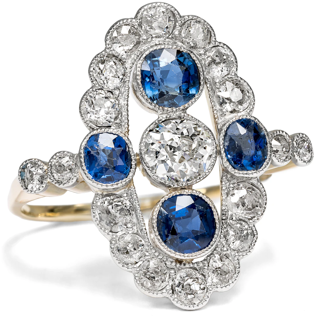 Expressive Ring with Untreated Sapphires & Diamonds in Platinum on