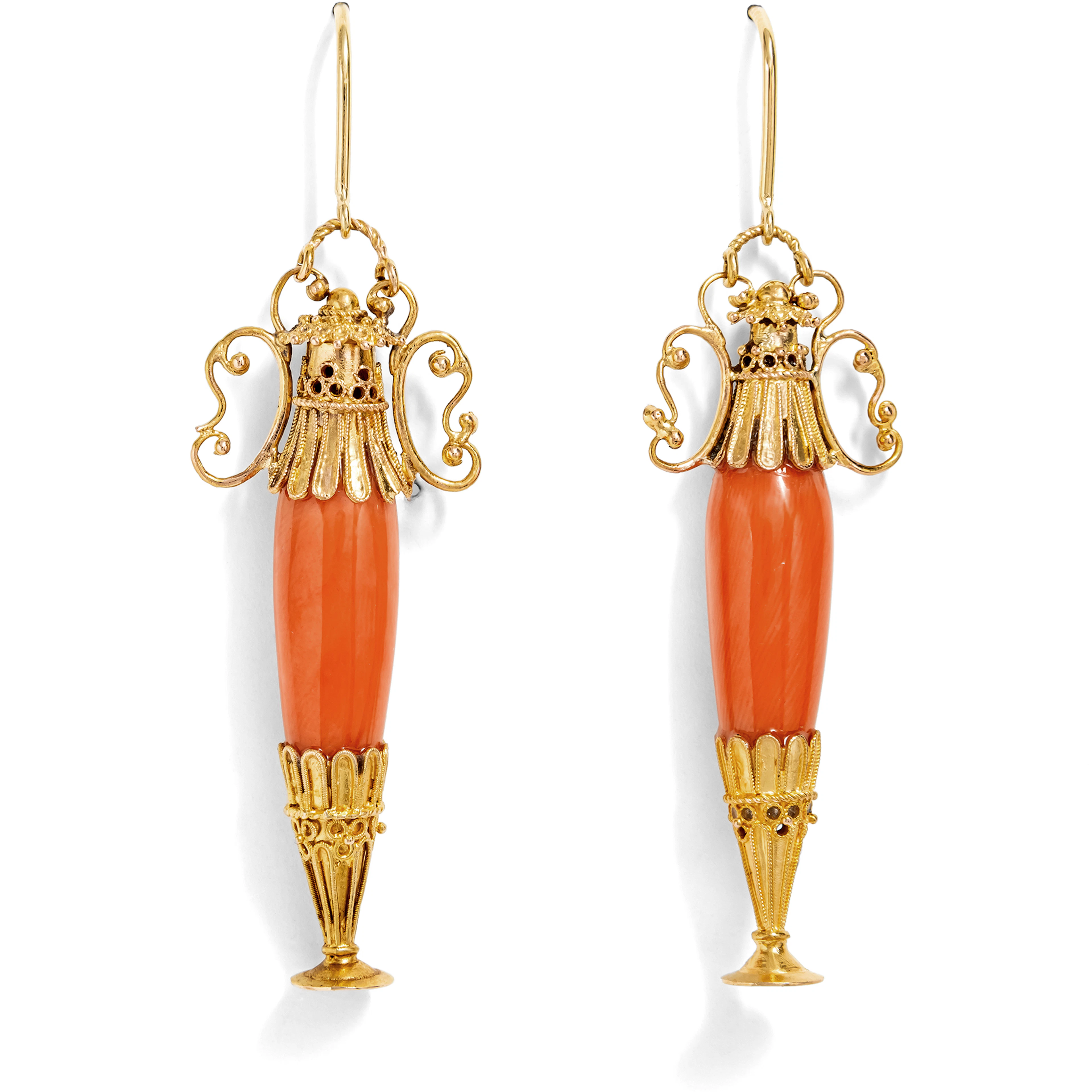 Large Amphorae Earrings with Corals in Gold, c. 1880 & Later