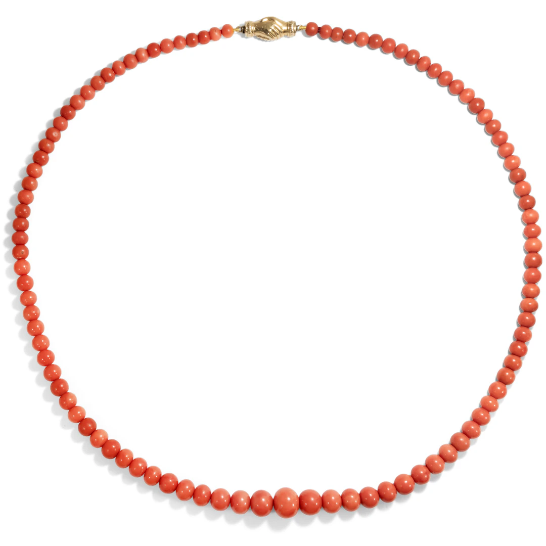 Antique Necklace Made of Precious Coral With Original Gold Clasp, c. 1900