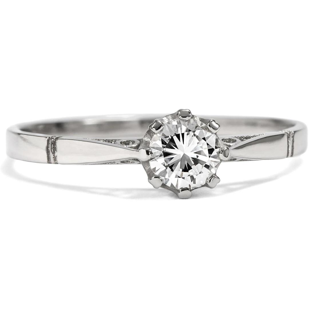 Unworn Platinum Engagement Ring with 0.32 ct Vintage Diamond from Our Workshop