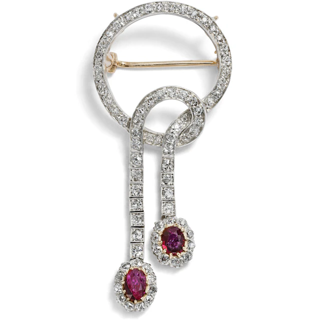 Antique Pendant-Brooch with Burmese Rubies and Diamonds, c. 1905