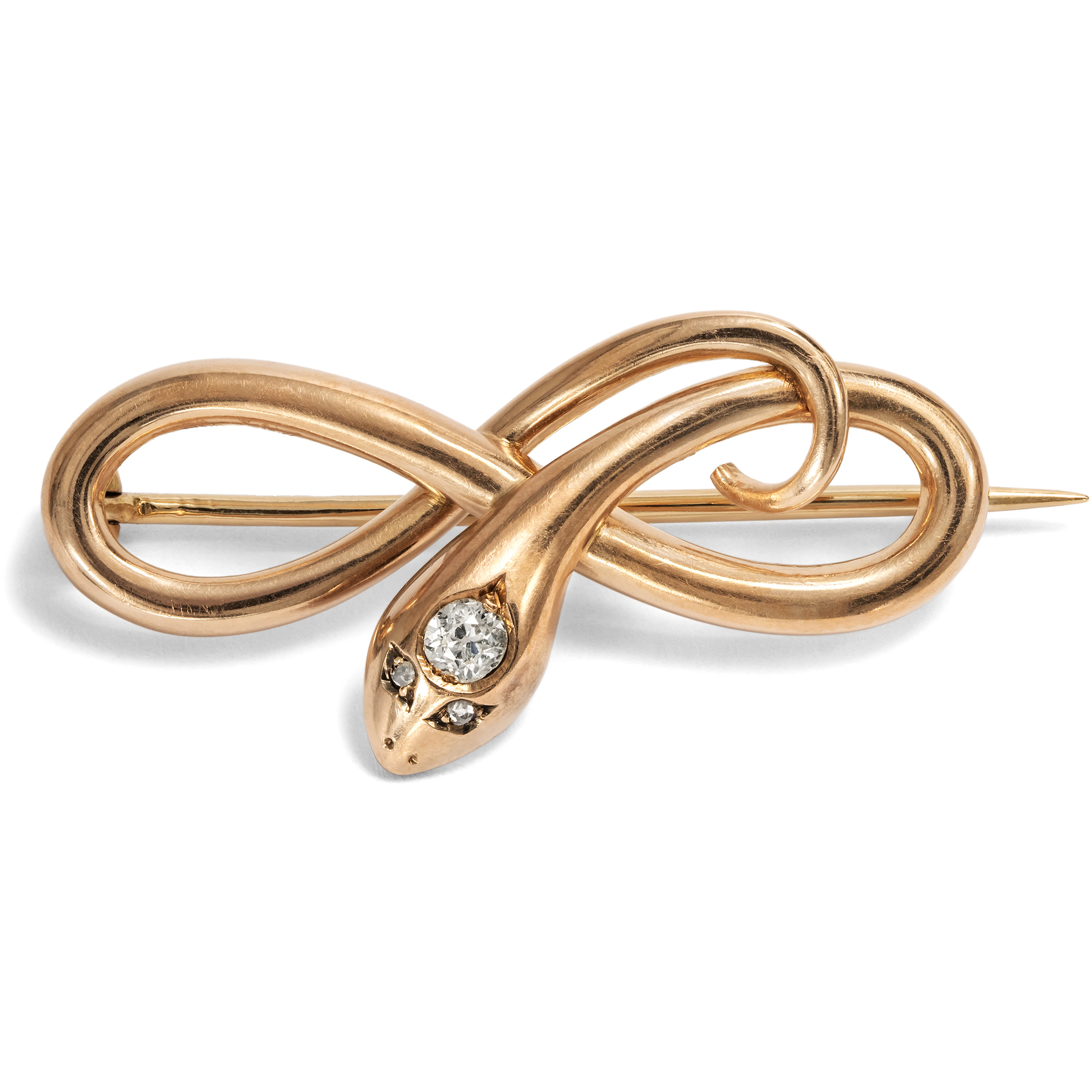 Verführerisch • Antike Brosche in Schlangenform mit Diamant in Rotgold
