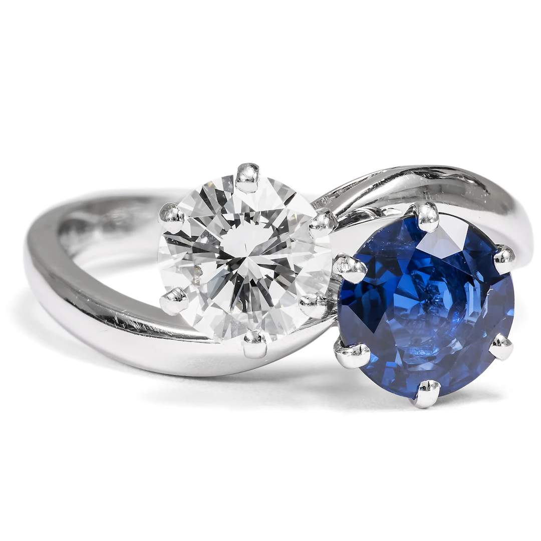 Impressive Toi-et-moi Ring with Sapphire and Brilliant in White Gold
