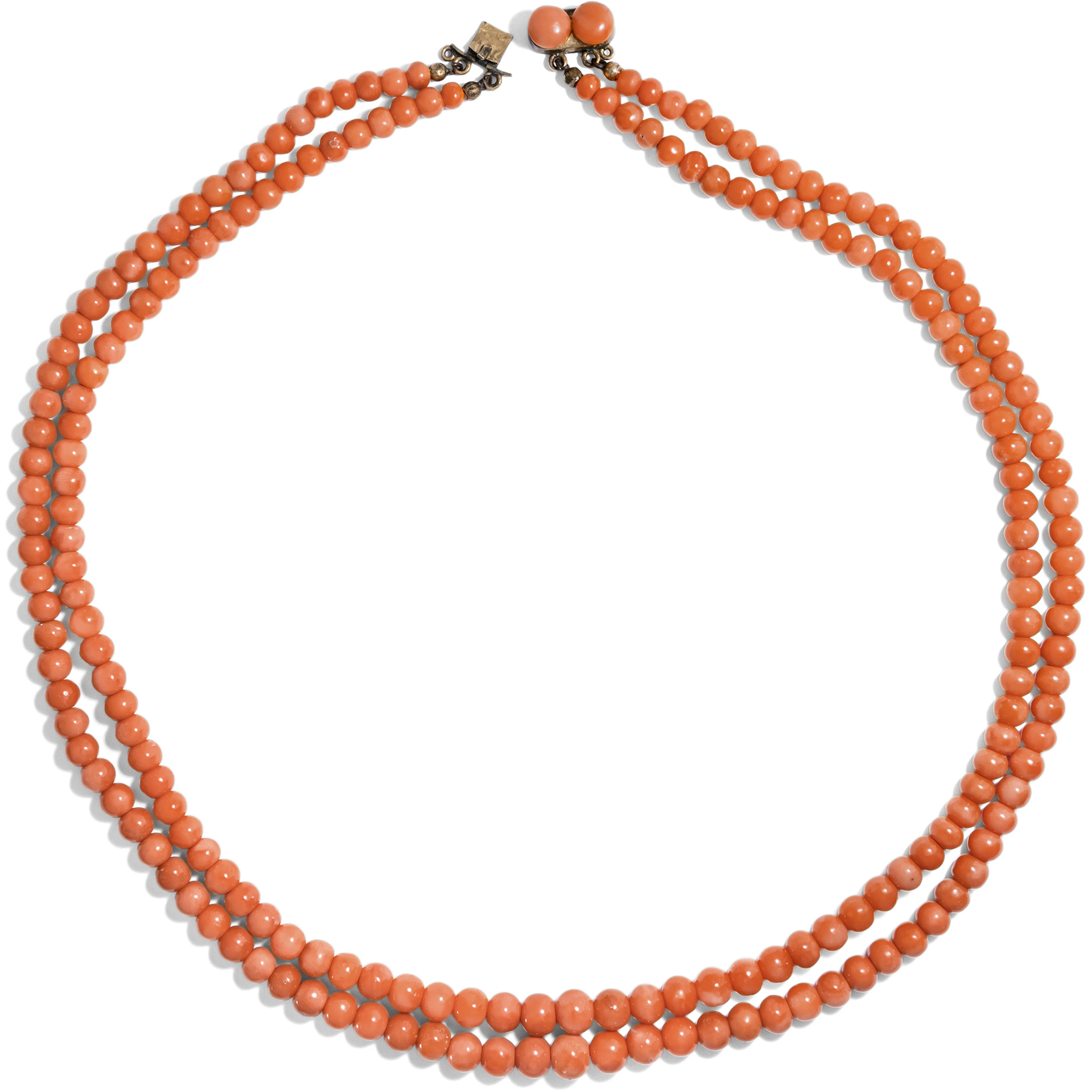 Antique Mediterranean Coral Double Row Necklace With Original Clasp, Circa 1900