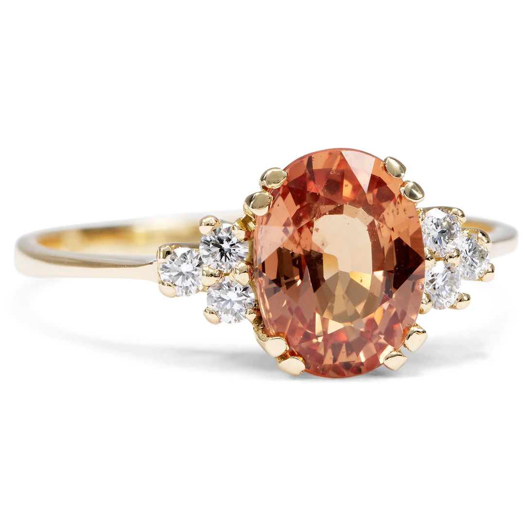 Delicate Ring with a Padparadscha-Colored Sapphire & Diamonds, from