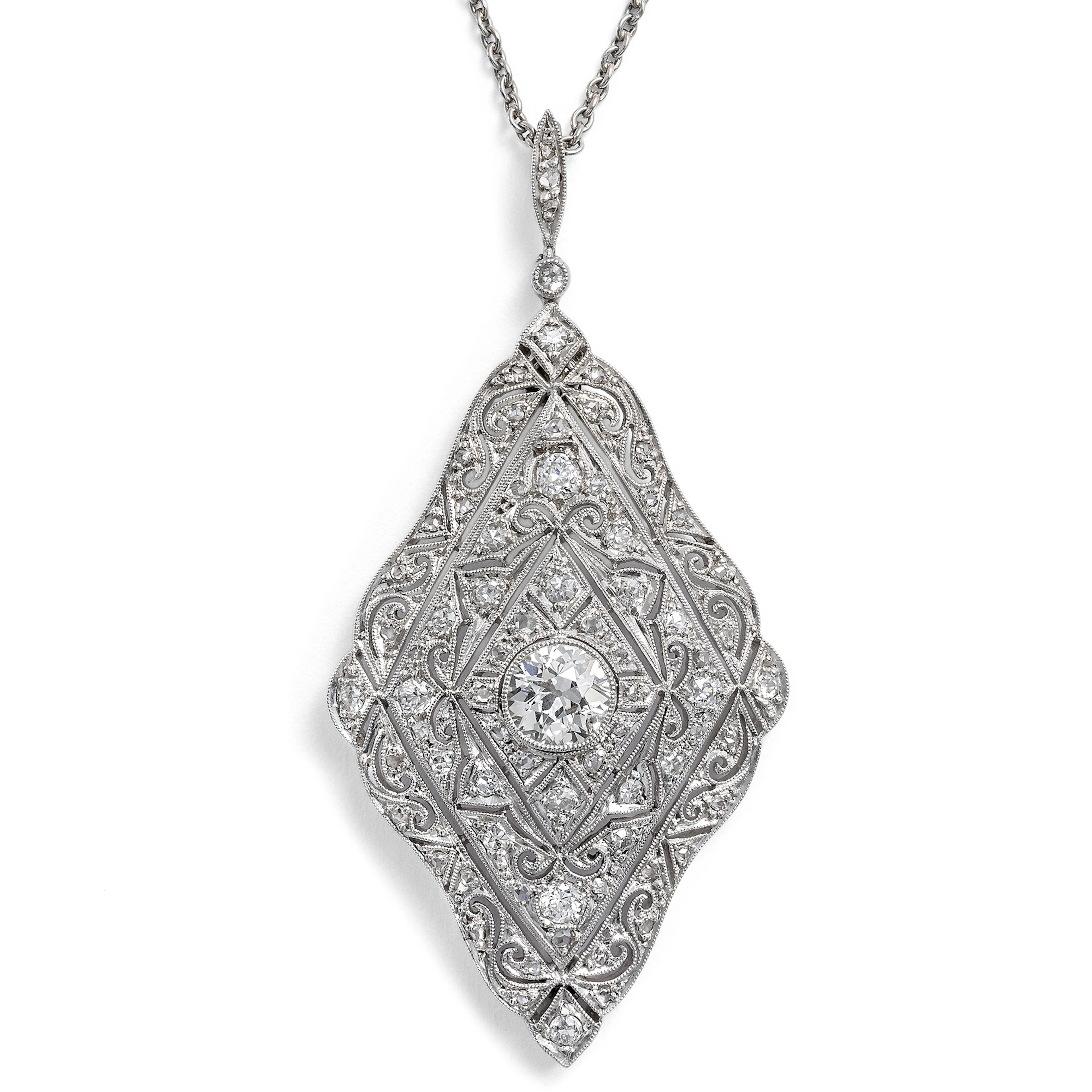 Large Art Deco Pendant with Diamonds in Platinum and White Gold, ca. 1925