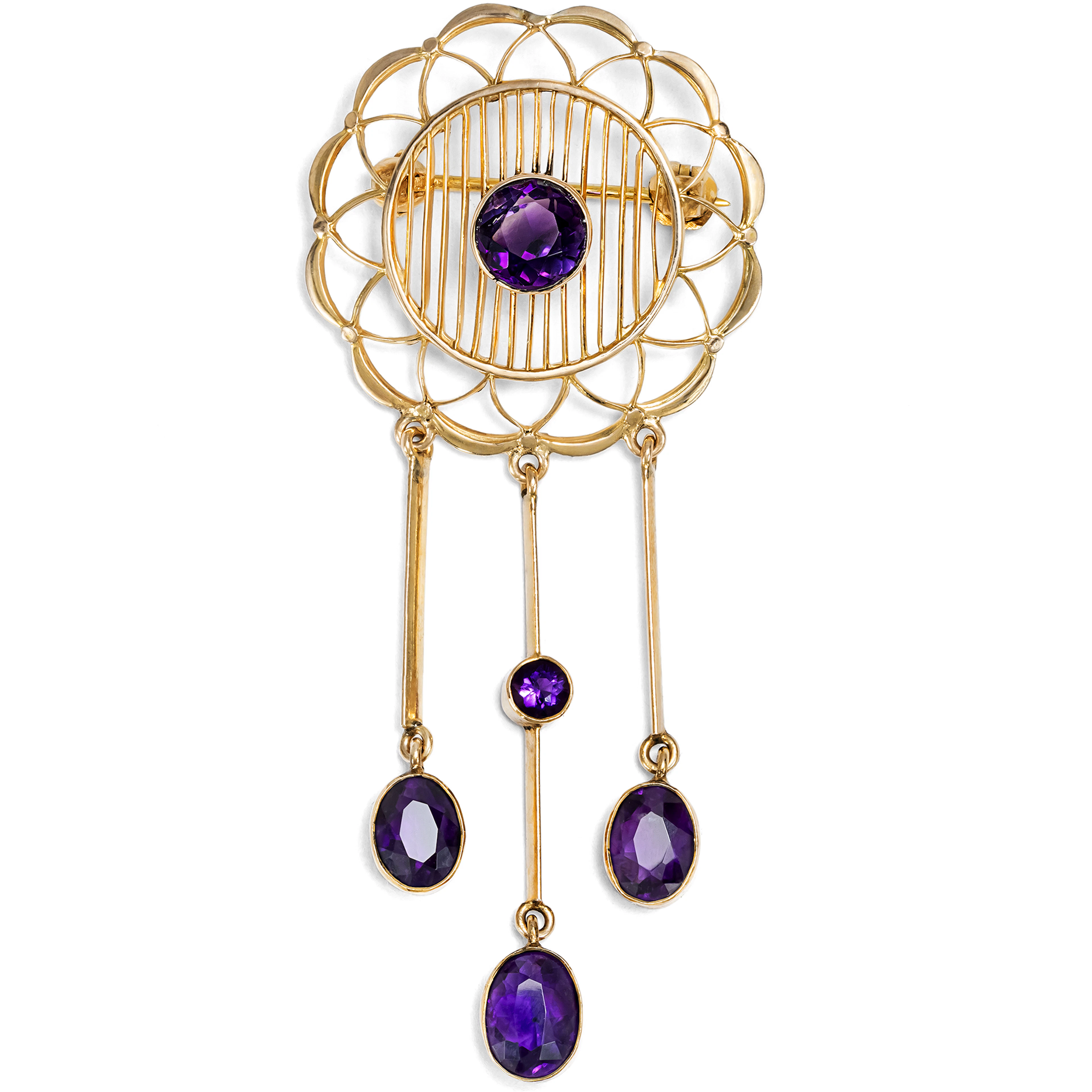 Antique Gold Brooch with Amethysts, Great Britain c. 1910