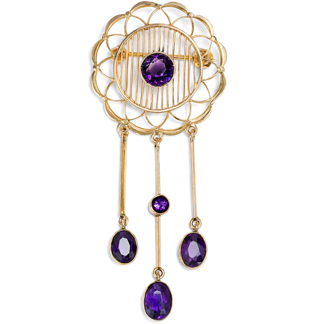 Antique Gold Brooch with Amethysts, Great Britain c. 1910
