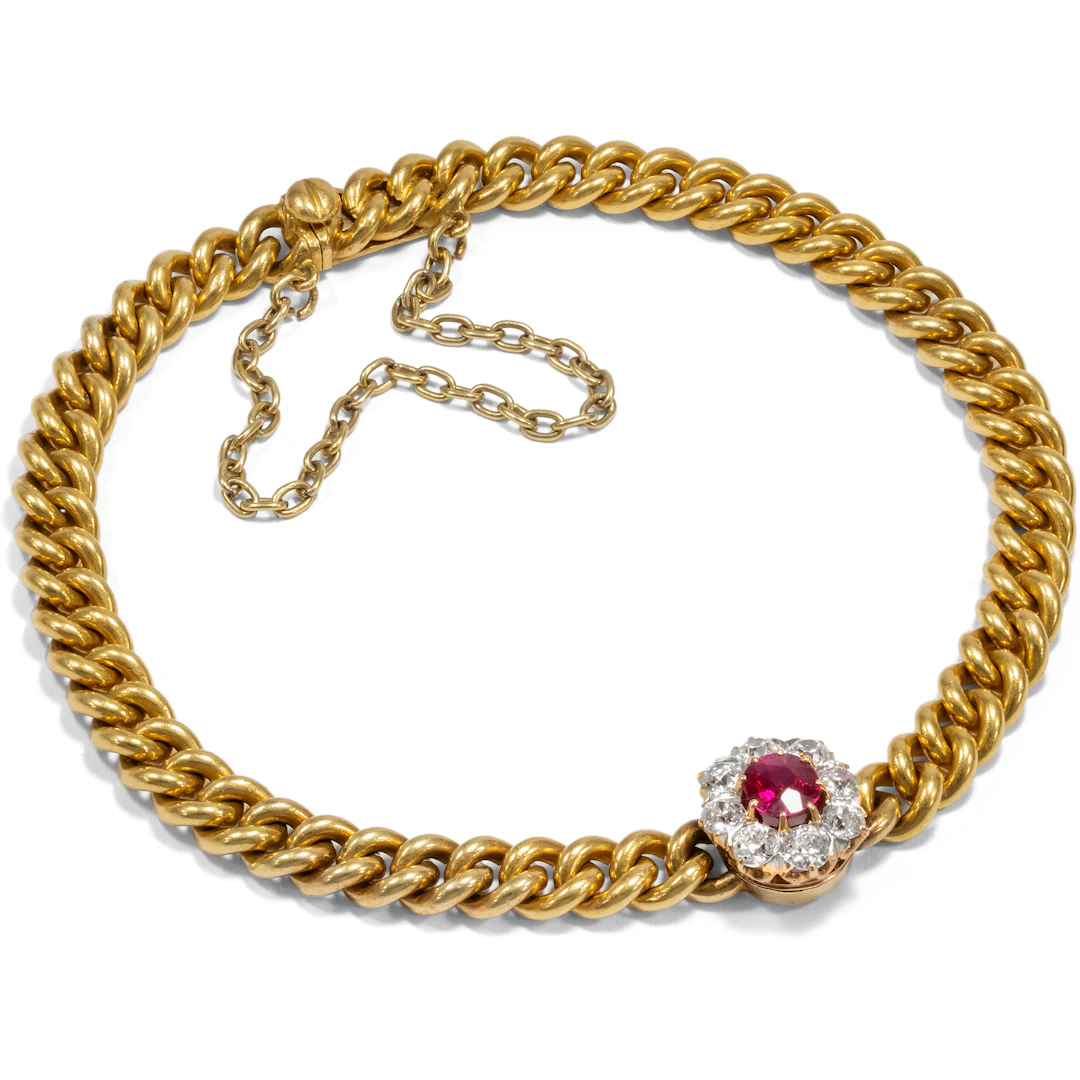 Antique Burma Ruby & Diamond Gold Bracelet, Germany c. 1900