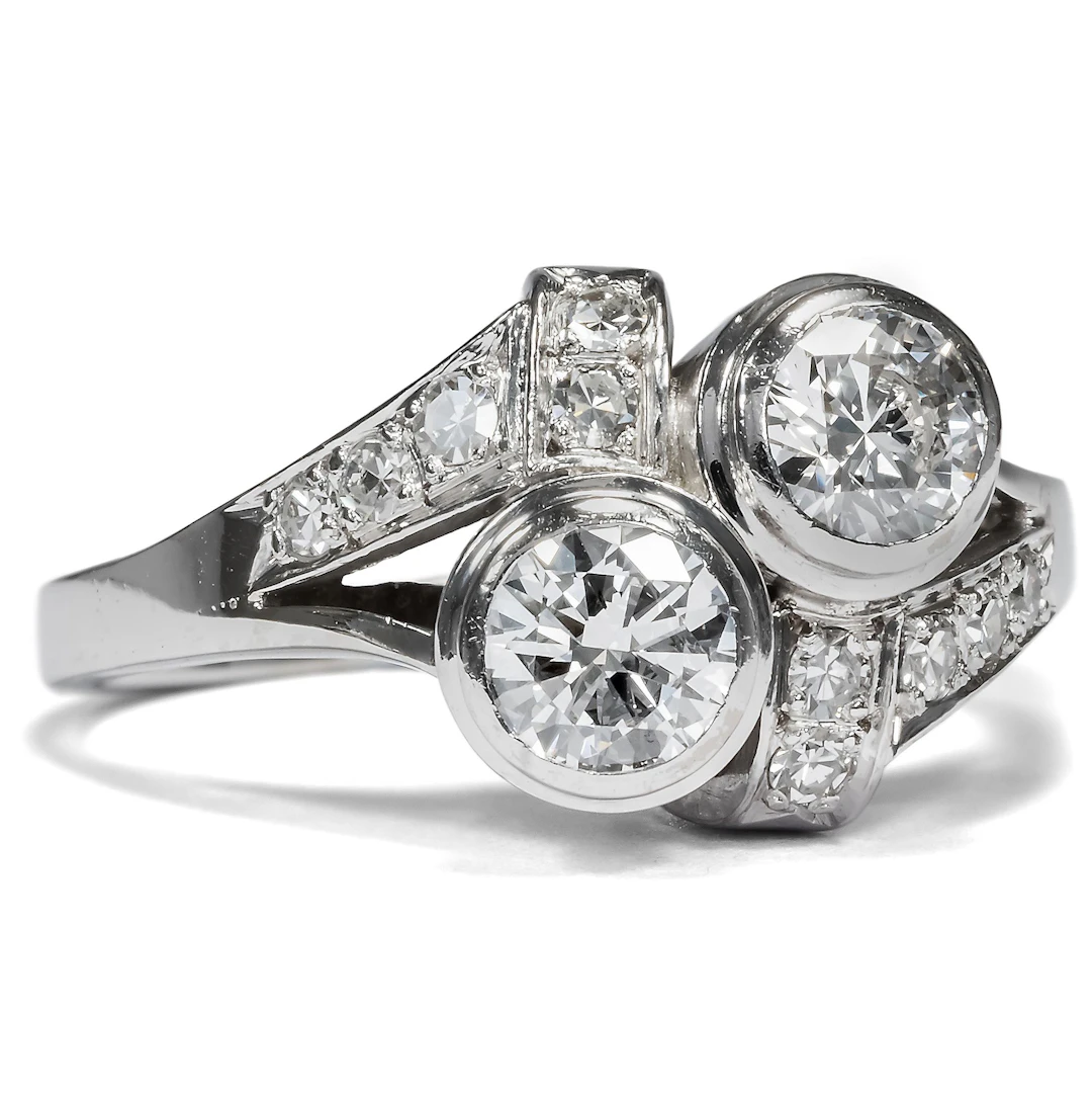 Midcentury White Gold Ring with 0.95 ct Diamonds, c. 1955
