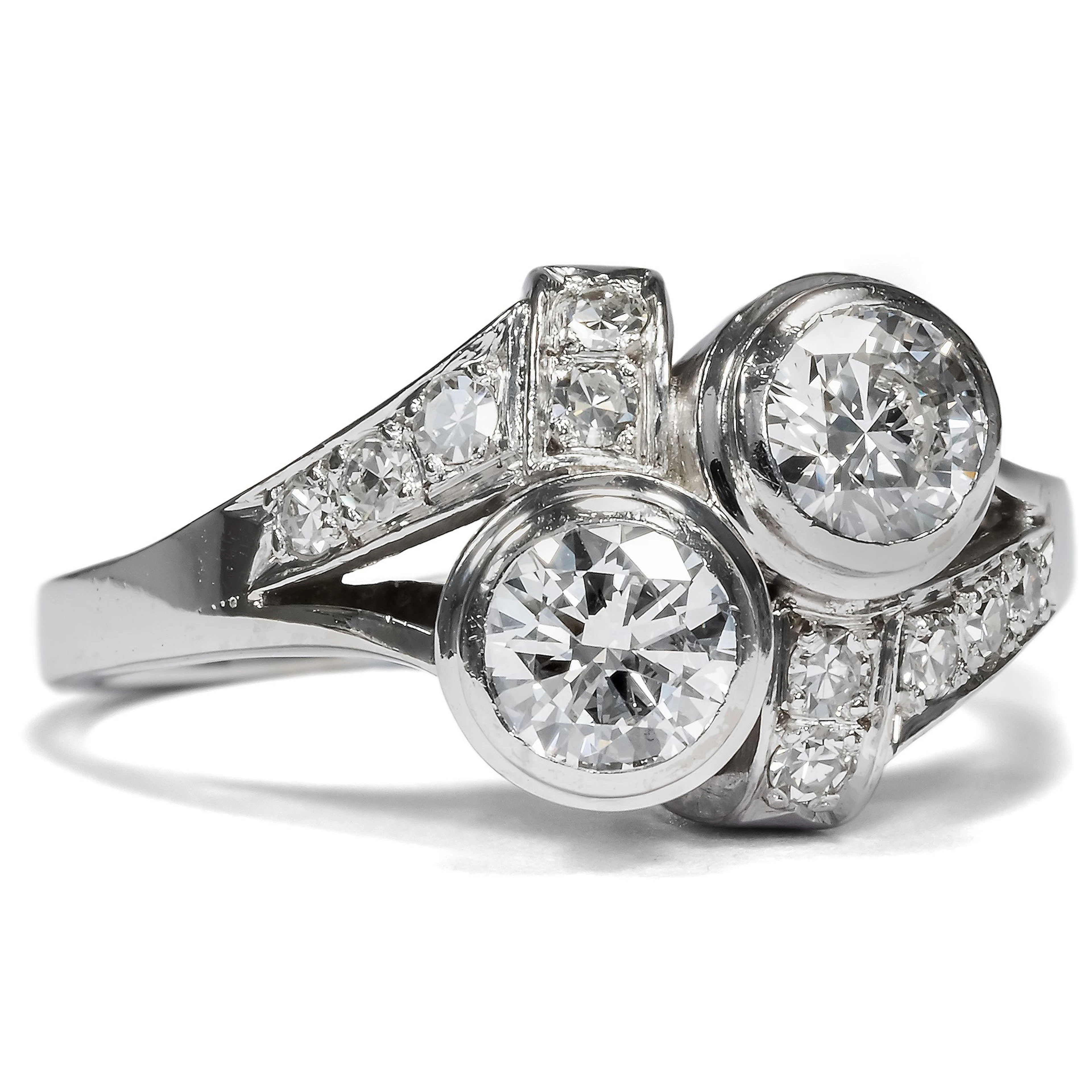 Midcentury White Gold Ring with 0.95 ct Diamonds, c. 1955